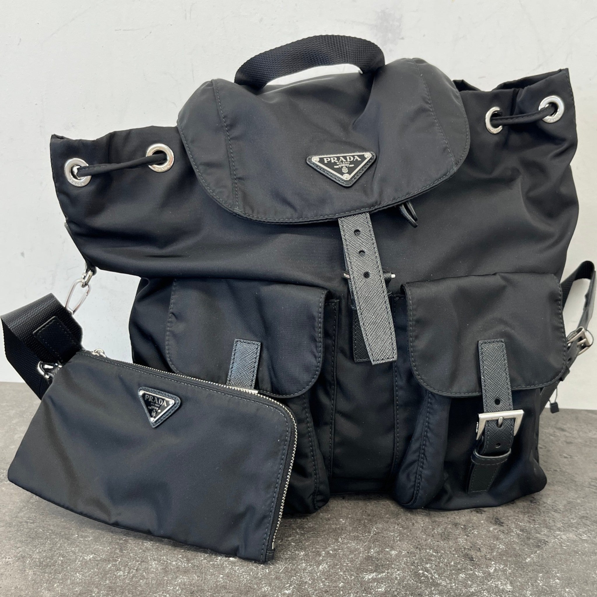 Women's Re-Nylon Plaque Logo Backpack Black