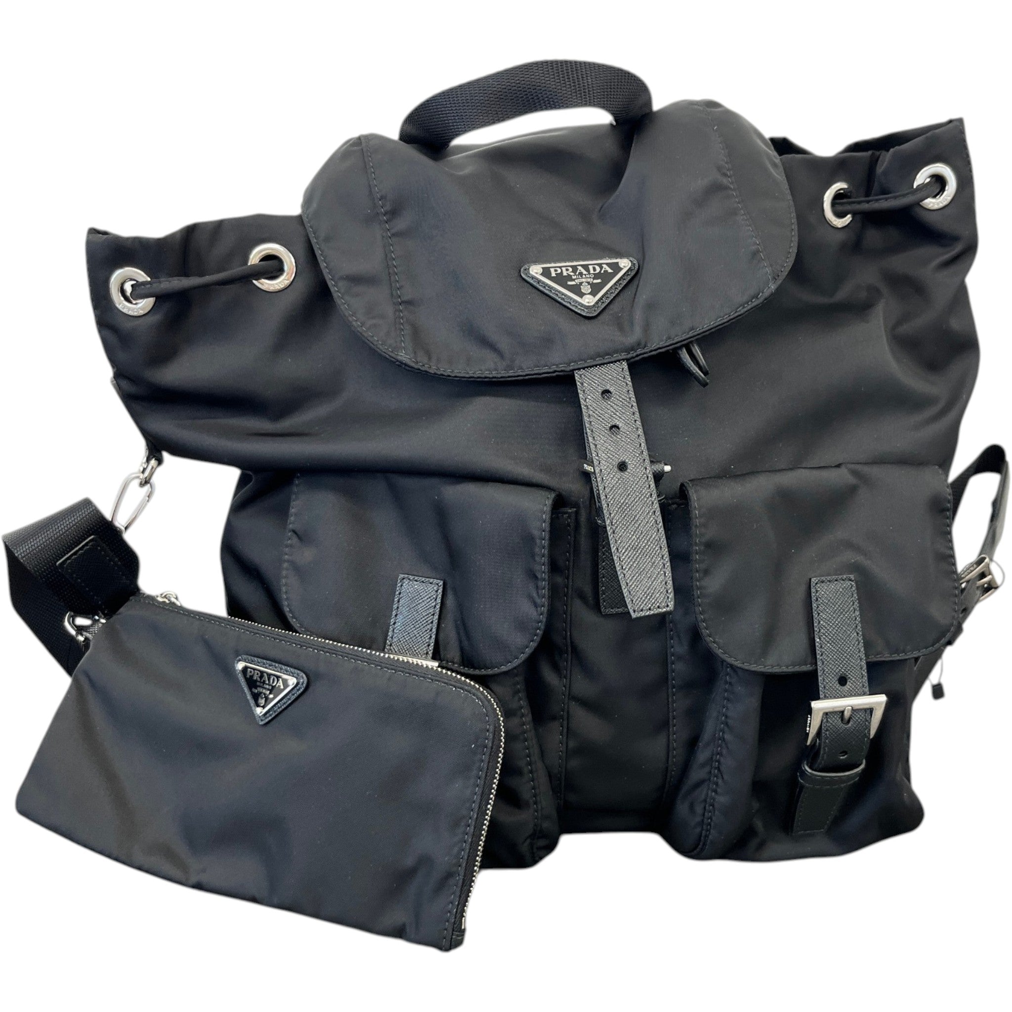 Women's Re-Nylon Plaque Logo Backpack Black
