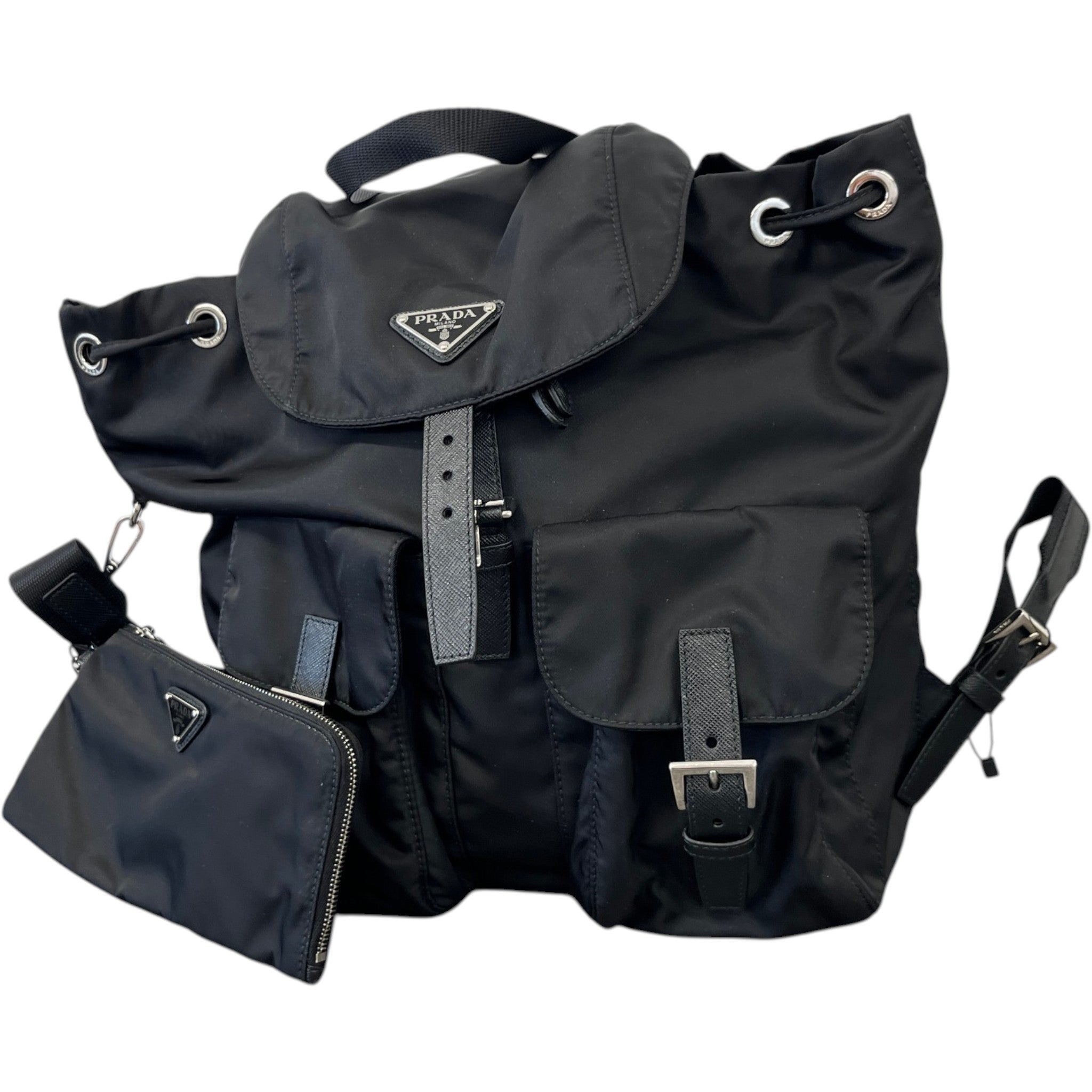 Women's Re-Nylon Plaque Logo Backpack Black