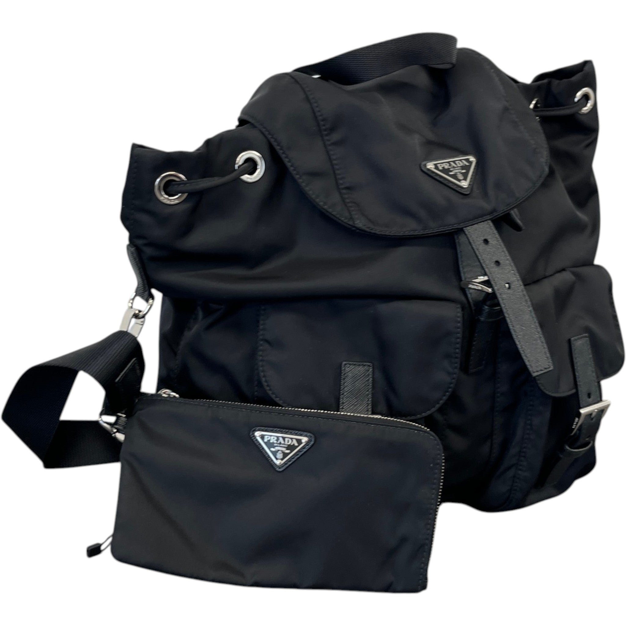 Women's Re-Nylon Plaque Logo Backpack Black