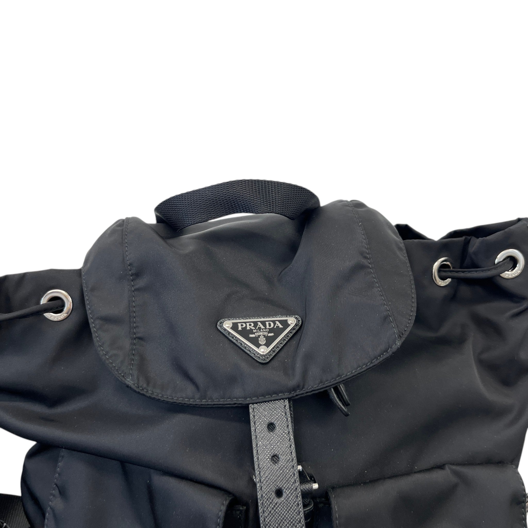Women's Re-Nylon Plaque Logo Backpack Black
