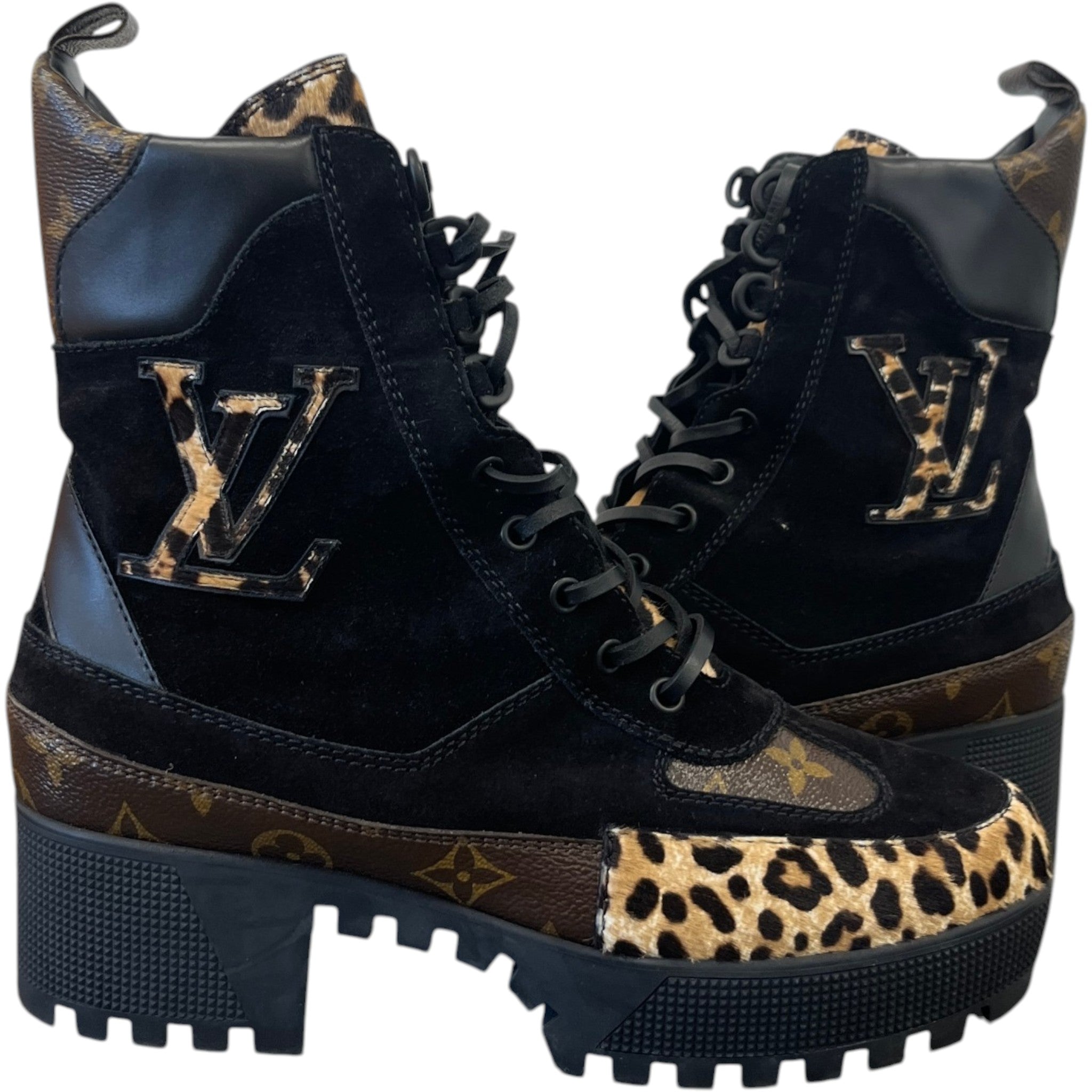 Women's Leopard Print Platform Desert Boots Black Size EU 40 / UK 7