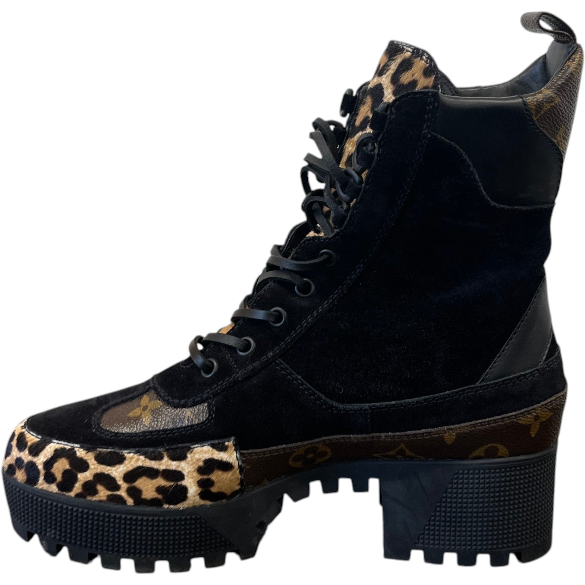 Women's Leopard Print Platform Desert Boots Black Size EU 40 / UK 7