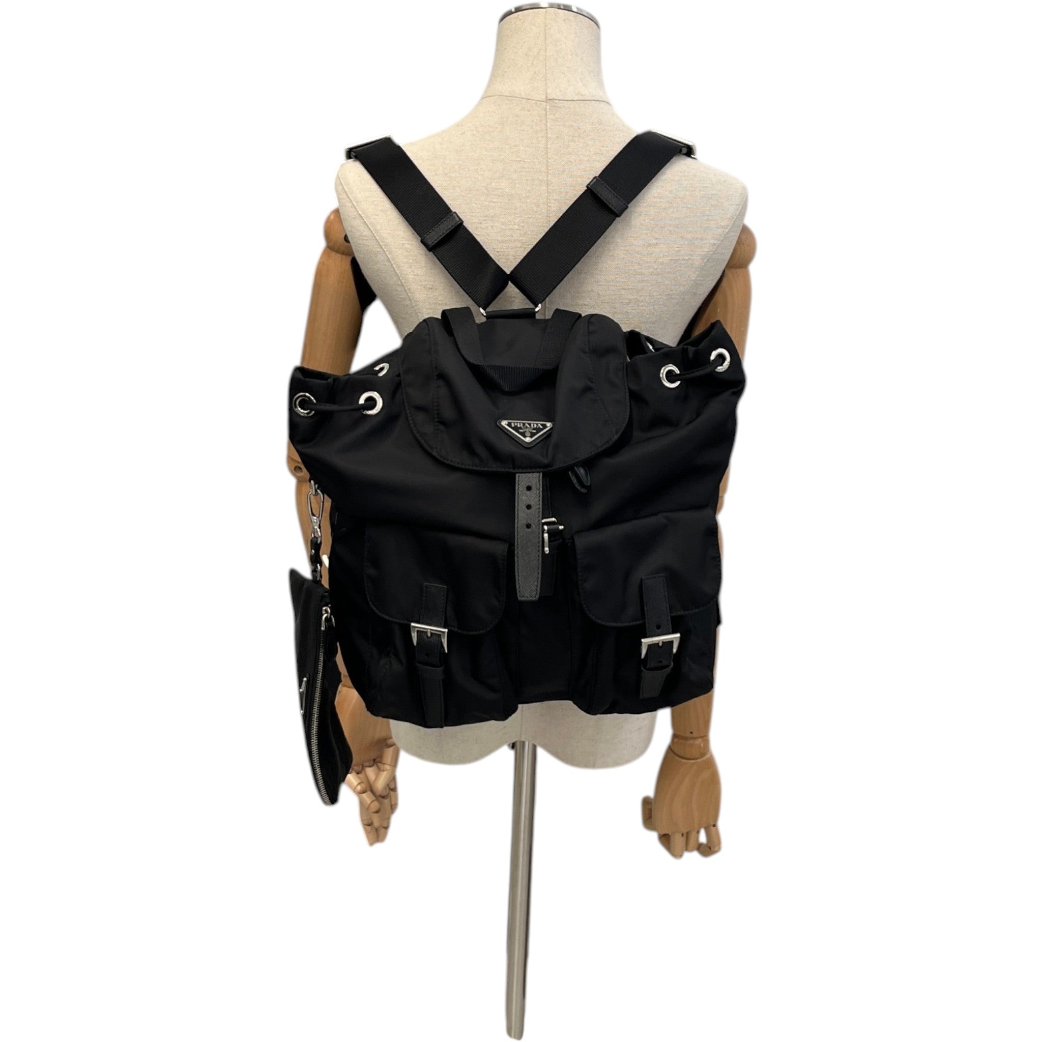 Women's Re-Nylon Plaque Logo Backpack Black