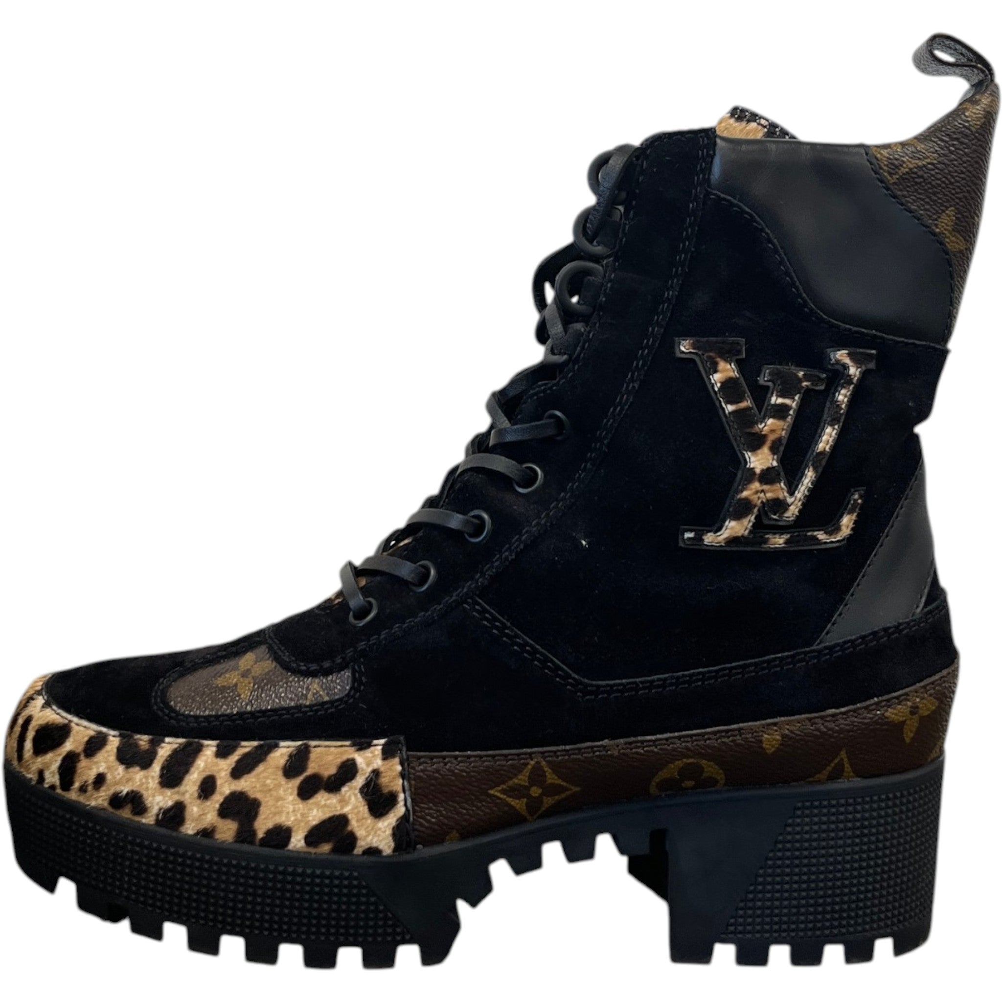 Women's Leopard Print Platform Desert Boots Black Size EU 40 / UK 7