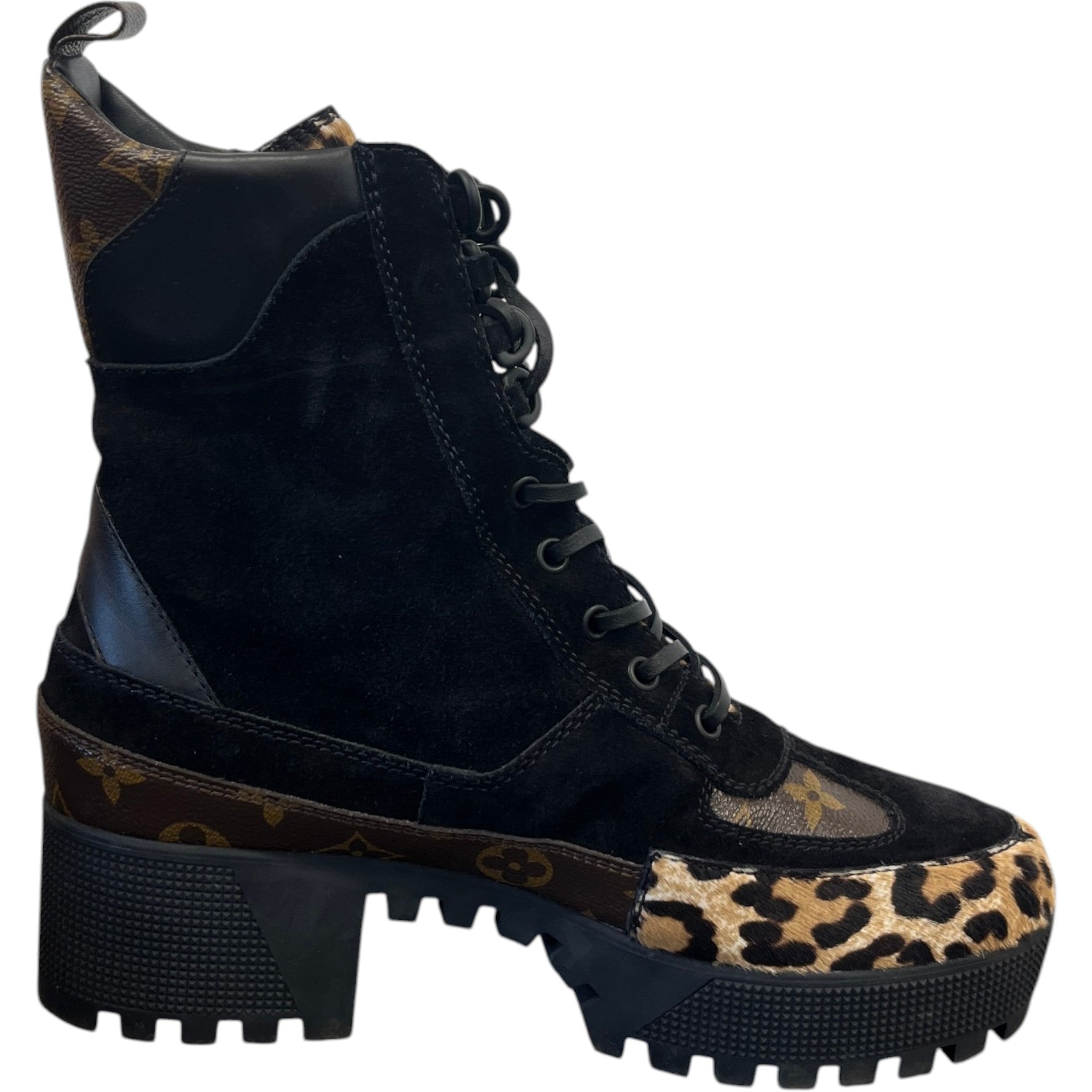 Women's Leopard Print Platform Desert Boots Black Size EU 40 / UK 7