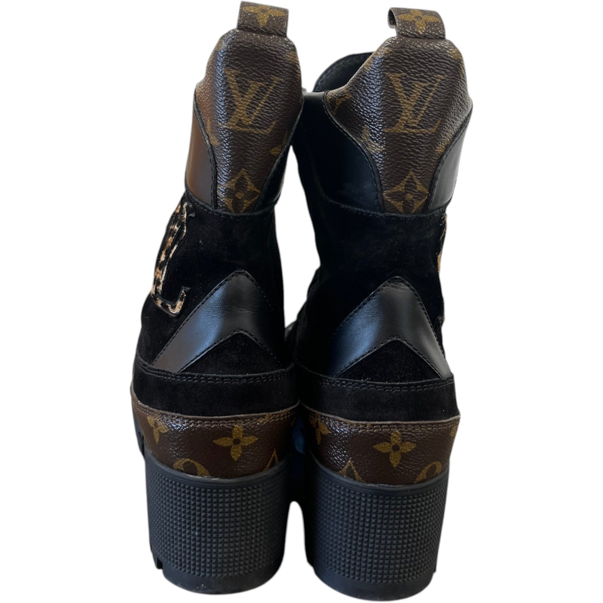 Women's Leopard Print Platform Desert Boots Black Size EU 40 / UK 7