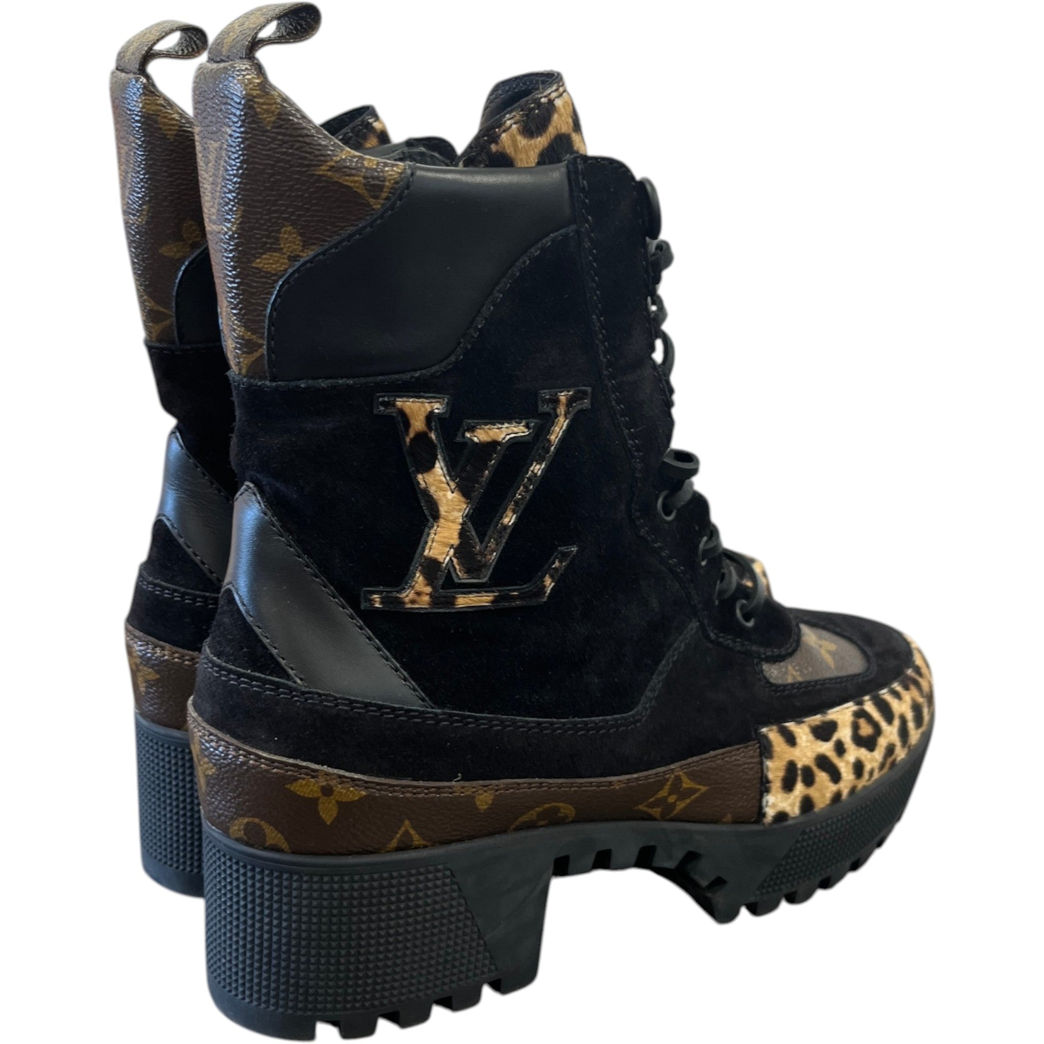 Women's Leopard Print Platform Desert Boots Black Size EU 40 / UK 7