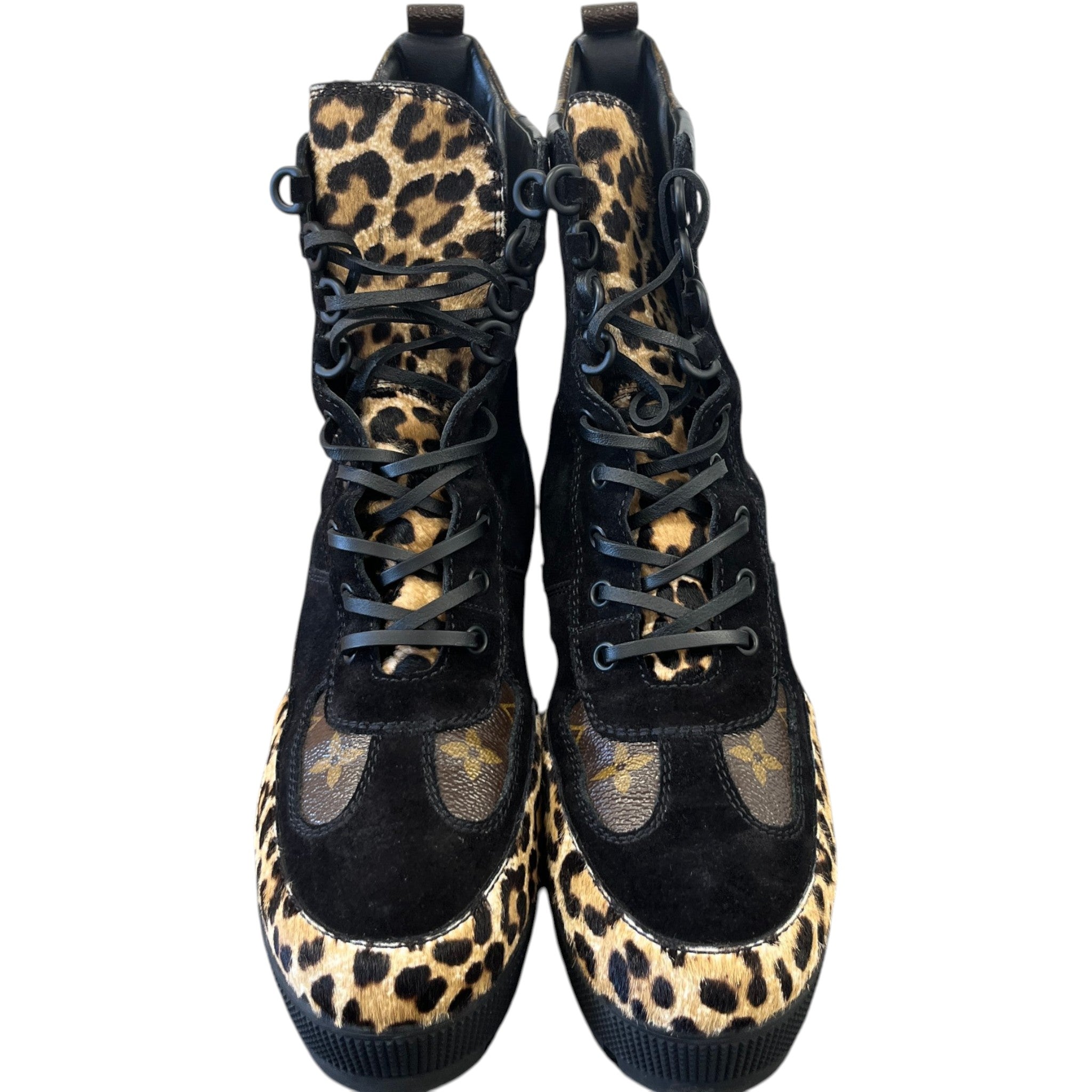 Women's Leopard Print Platform Desert Boots Black Size EU 40 / UK 7
