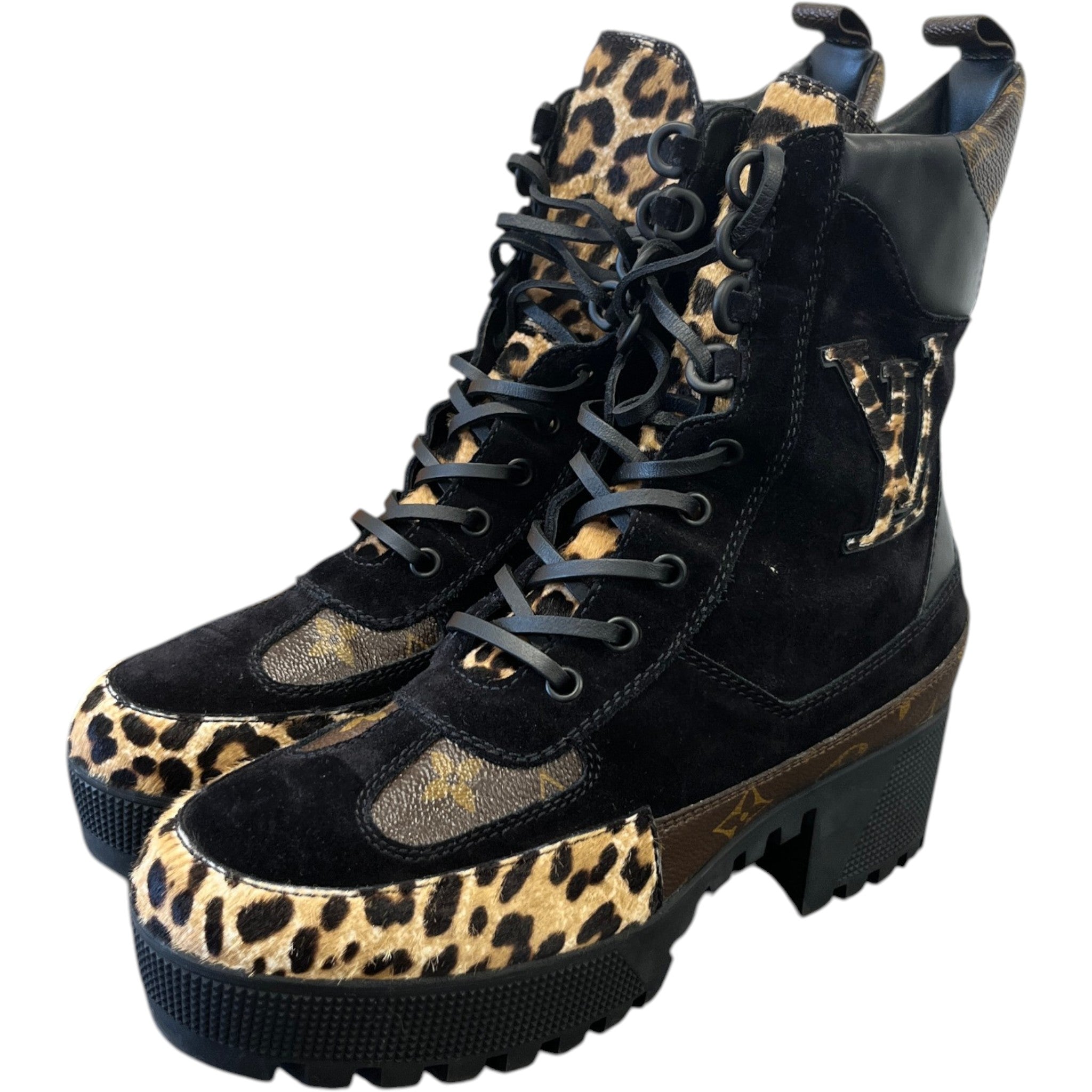 Women's Leopard Print Platform Desert Boots Black Size EU 40 / UK 7