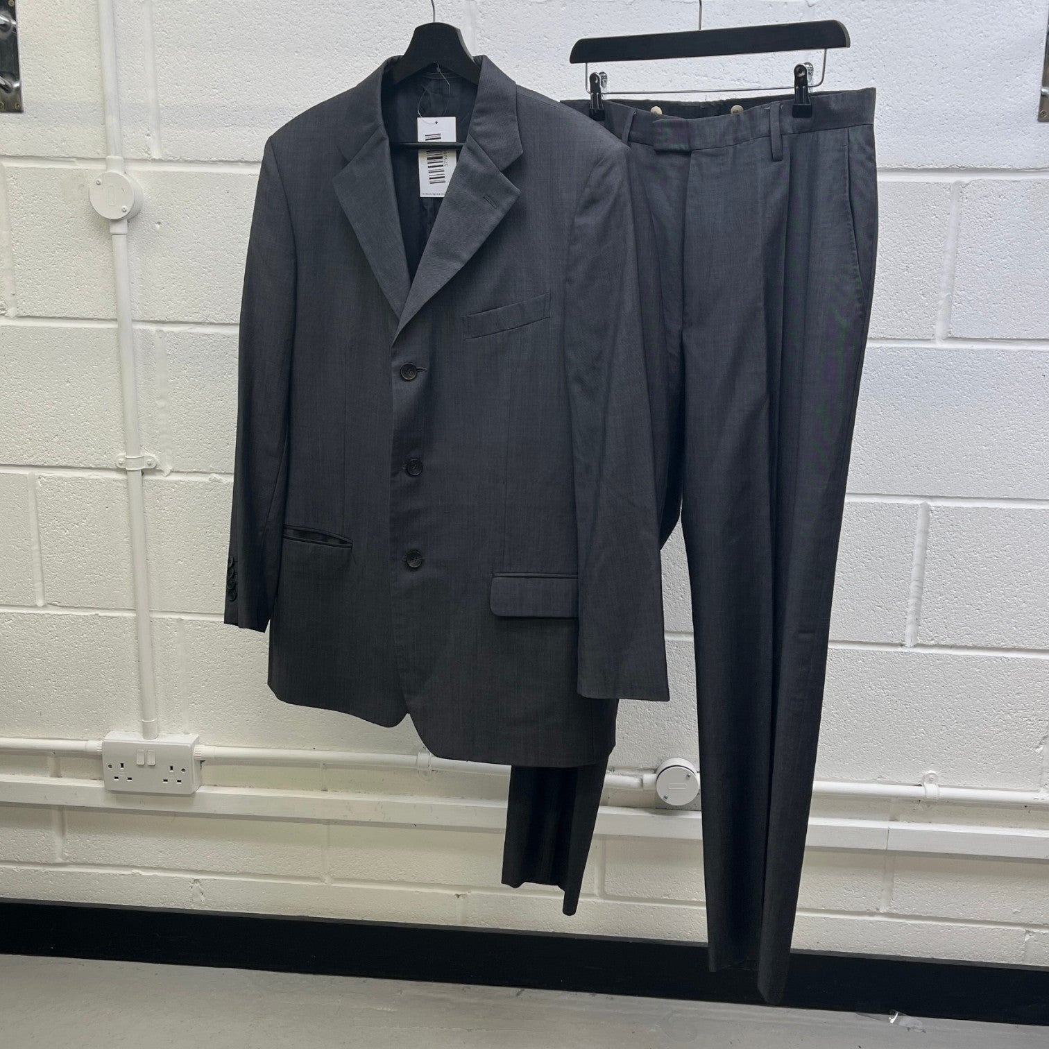 Men's Embroidered Logo Suit Grey Size 52R