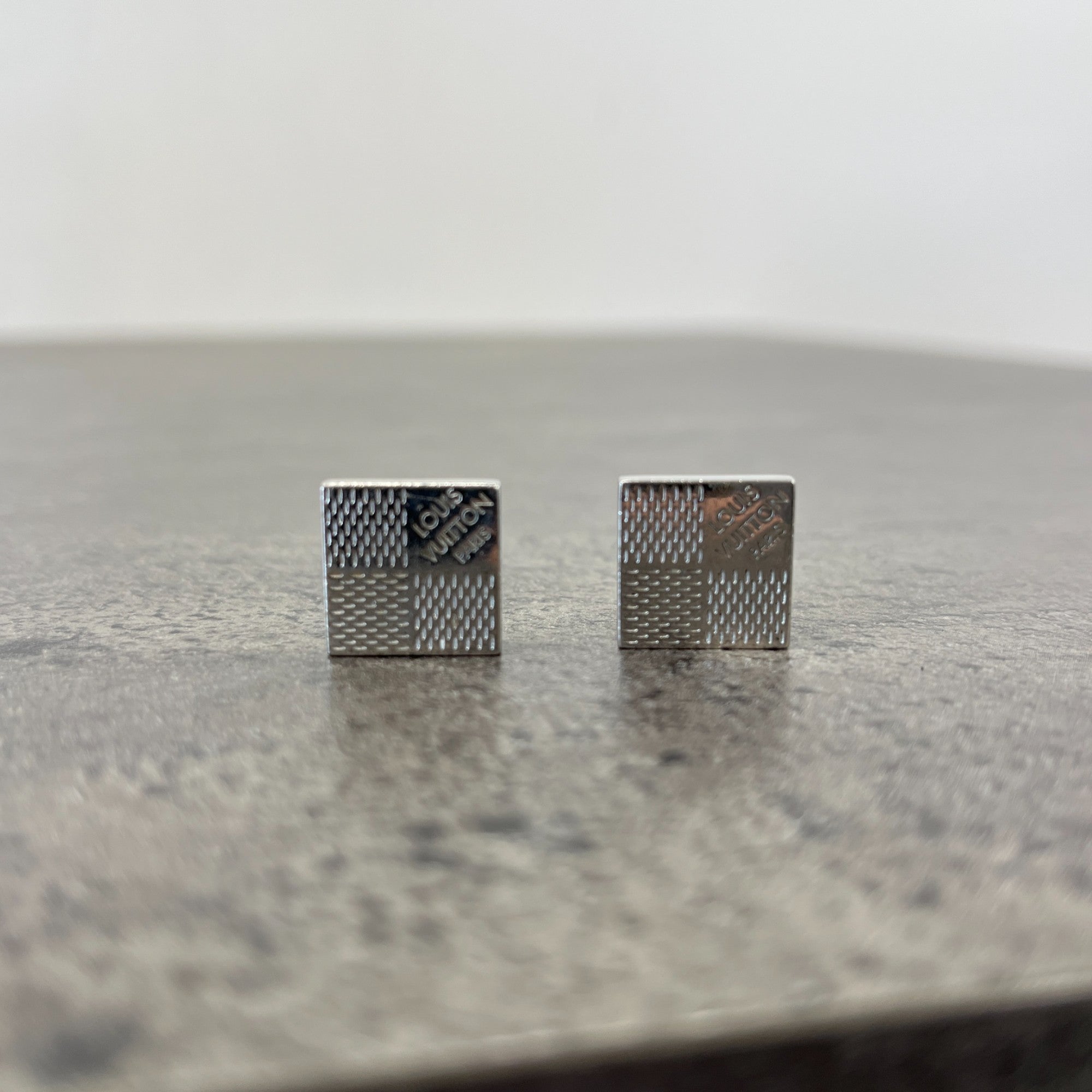 Men's Damier Palladium Cufflinks Silver