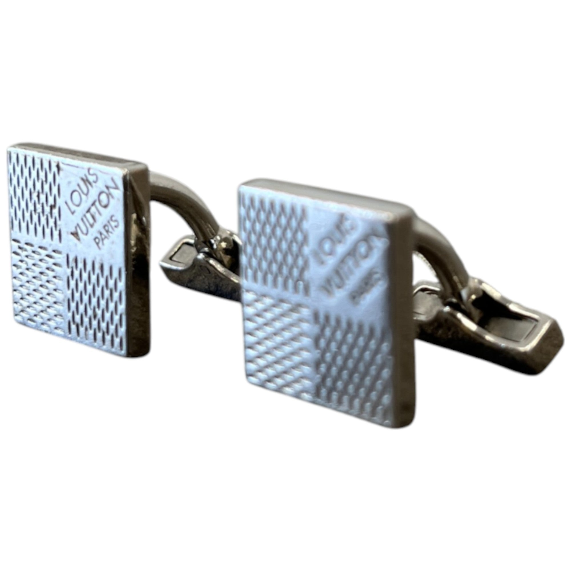 Men's Damier Palladium Cufflinks Silver