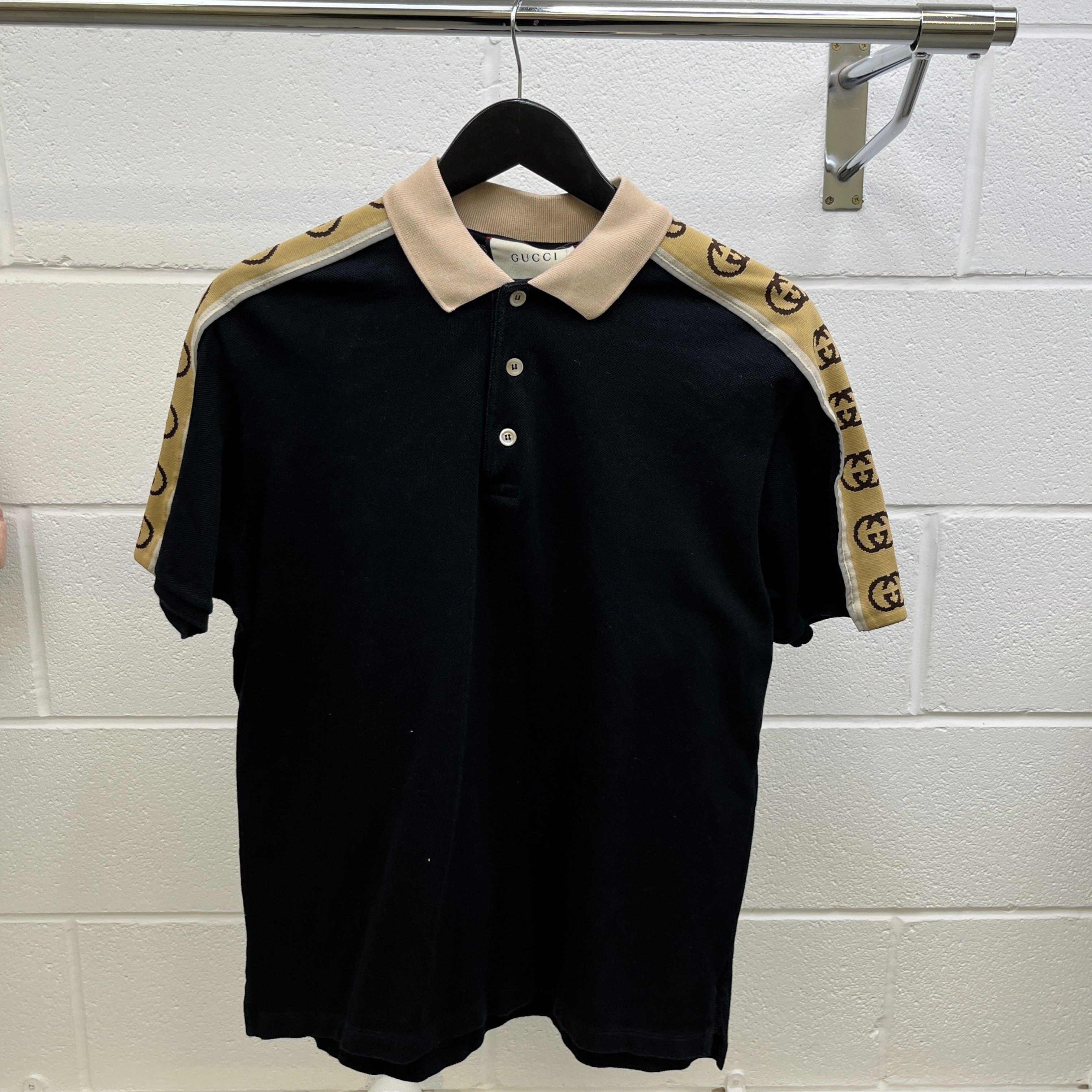 Men's Gg Tape Logo Polo Shirt Black Size M