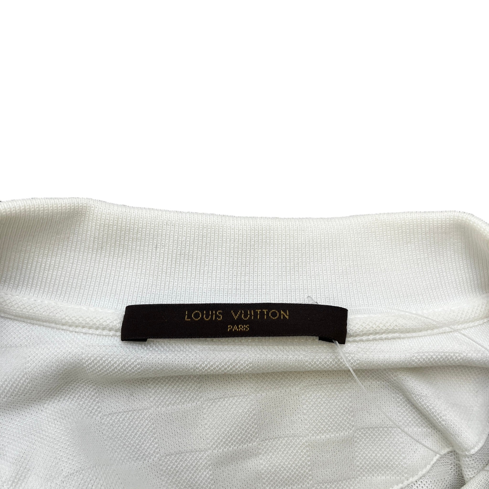 Men's Embroidered Damier Logo Polo Shirt White Size S