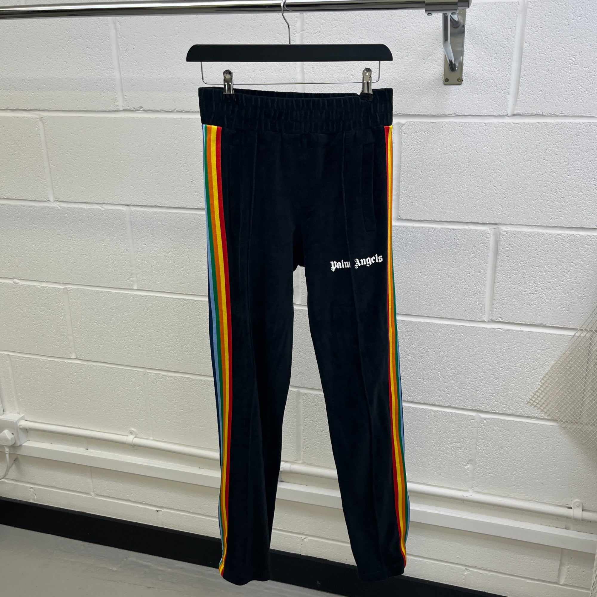 Men's Rainbow Stripe Joggers Black Size XS