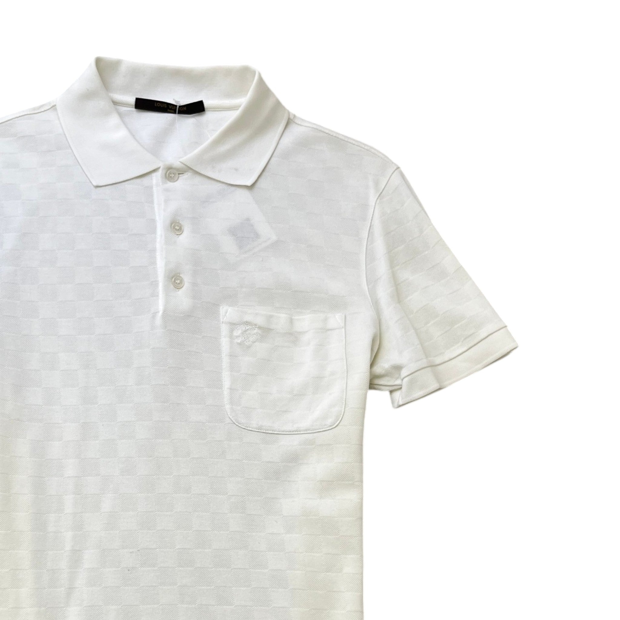 Men's Embroidered Damier Logo Polo Shirt White Size S