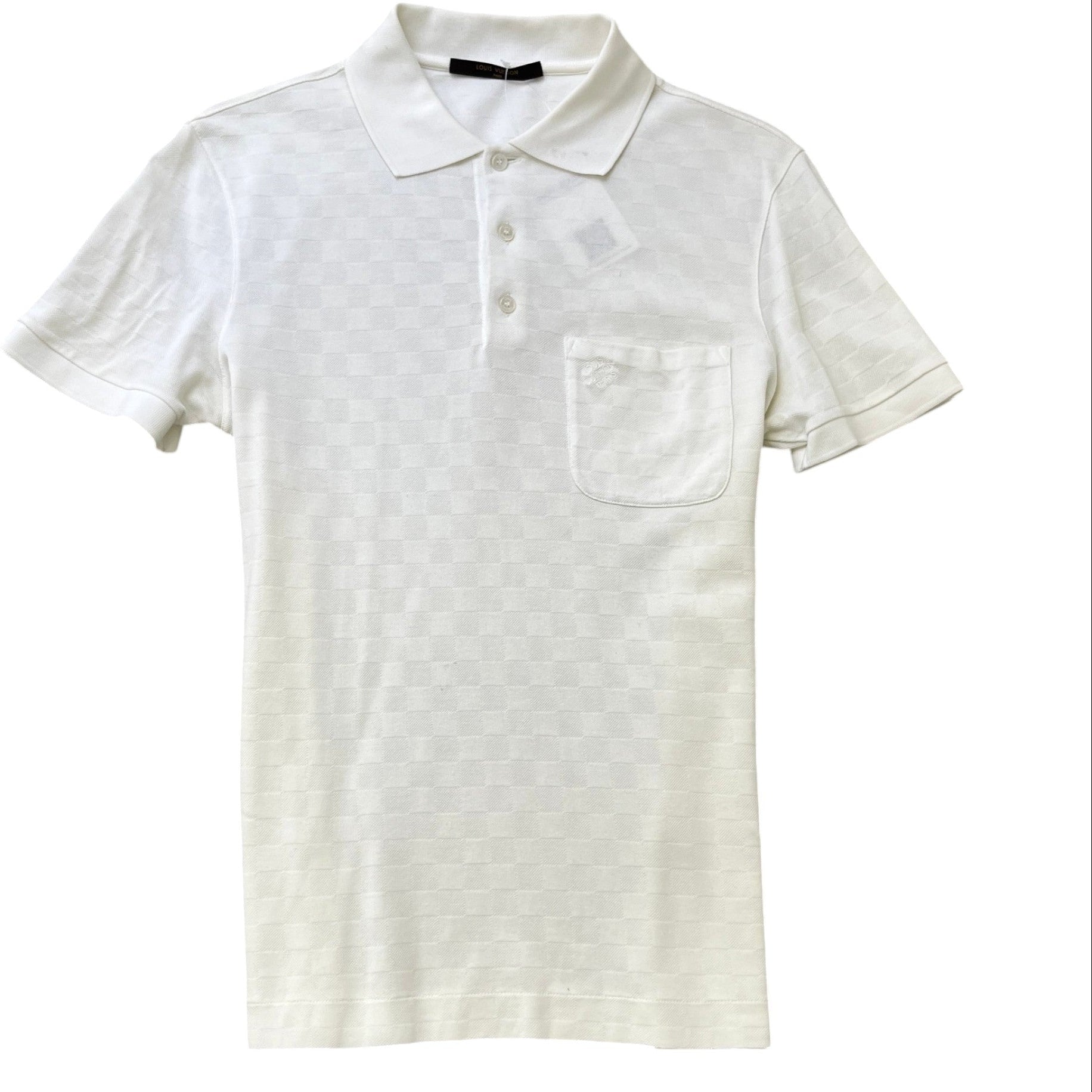 Men's Embroidered Damier Logo Polo Shirt White Size S