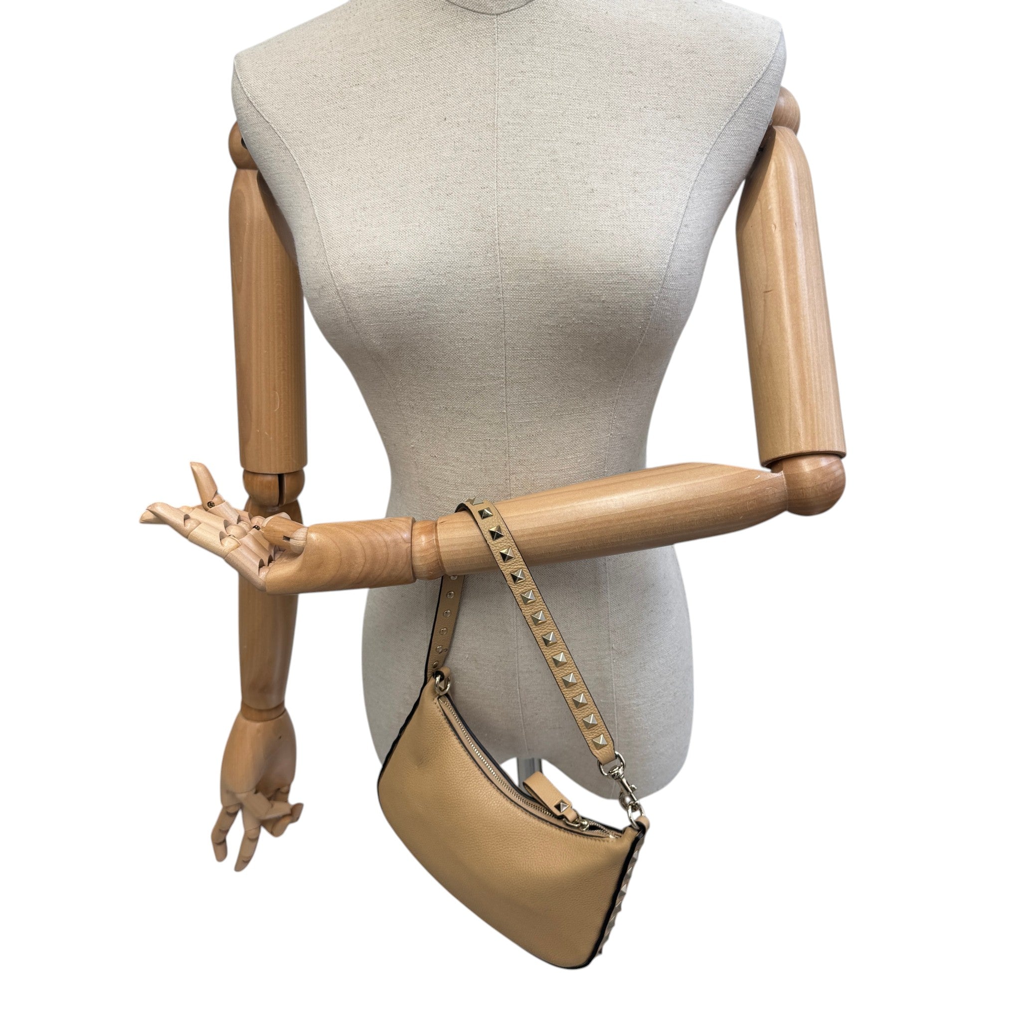 Women's Mini Rockstud Hobo Bag Beige