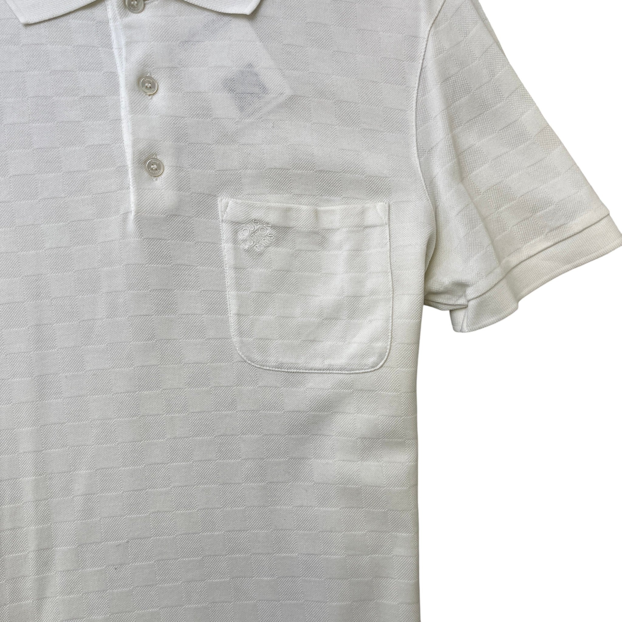 Men's Embroidered Damier Logo Polo Shirt White Size S