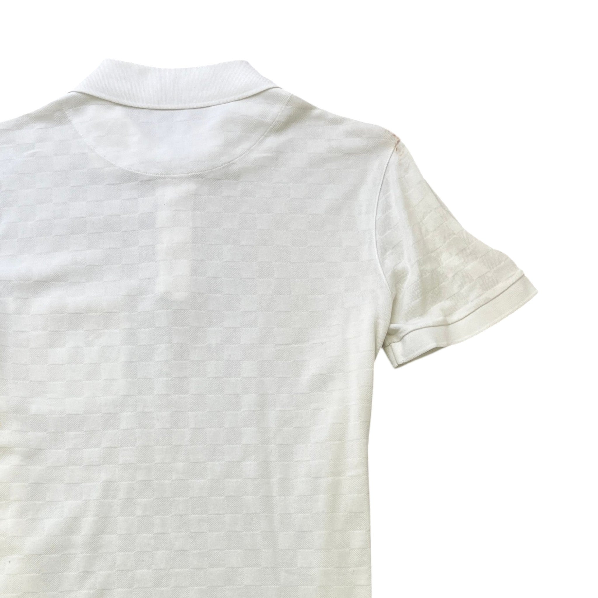 Men's Embroidered Damier Logo Polo Shirt White Size S