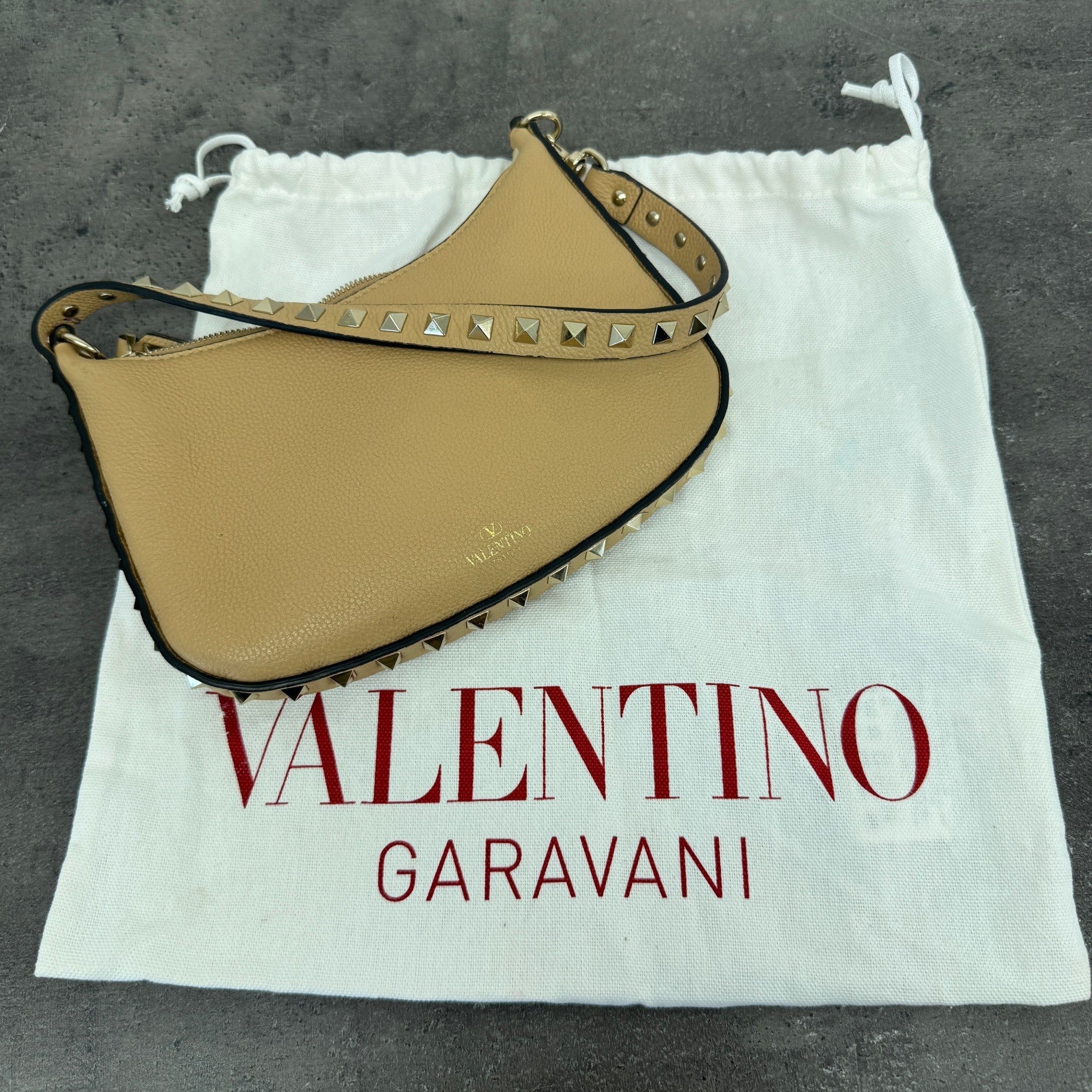 Women's Mini Rockstud Hobo Bag Beige