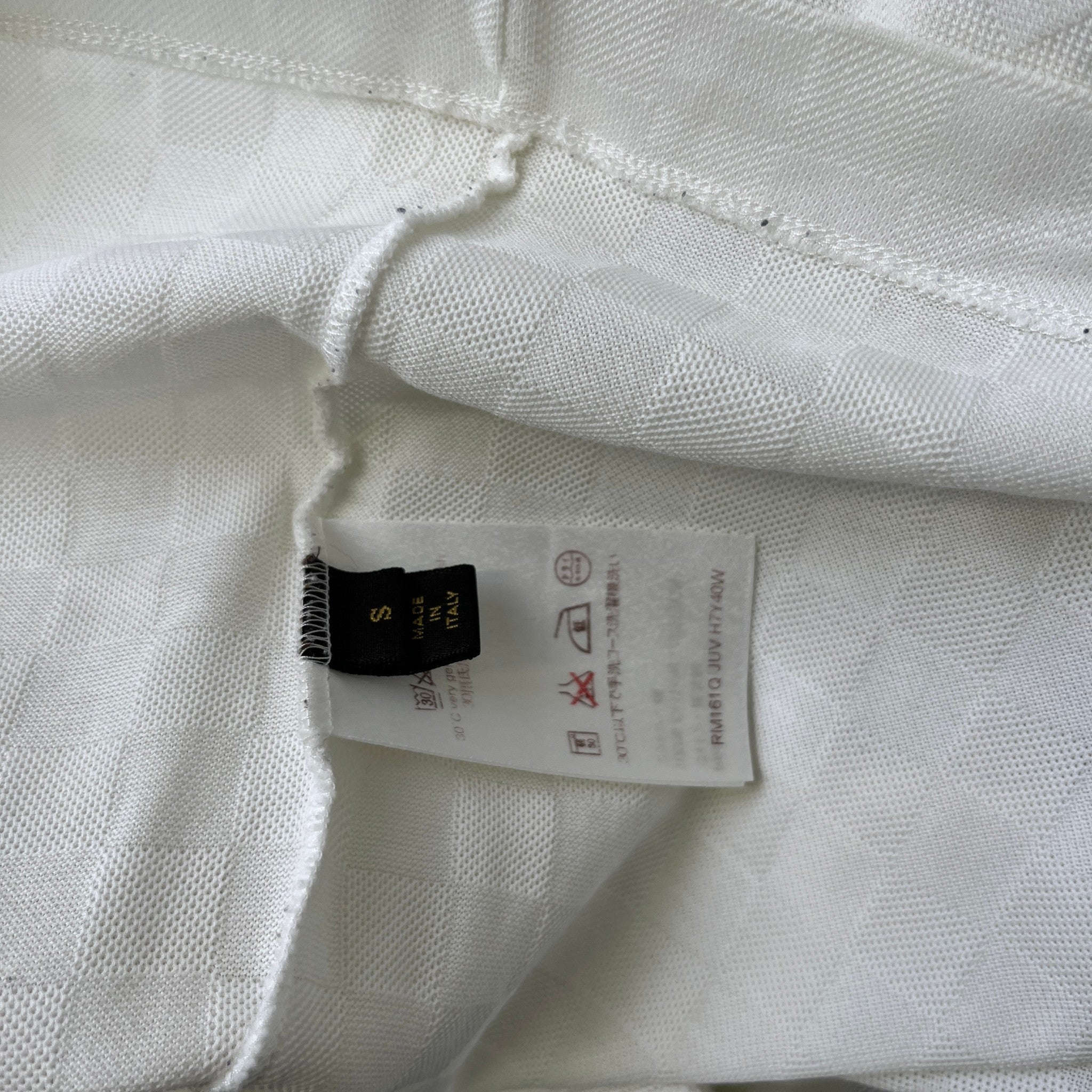 Men's Embroidered Damier Logo Polo Shirt White Size S