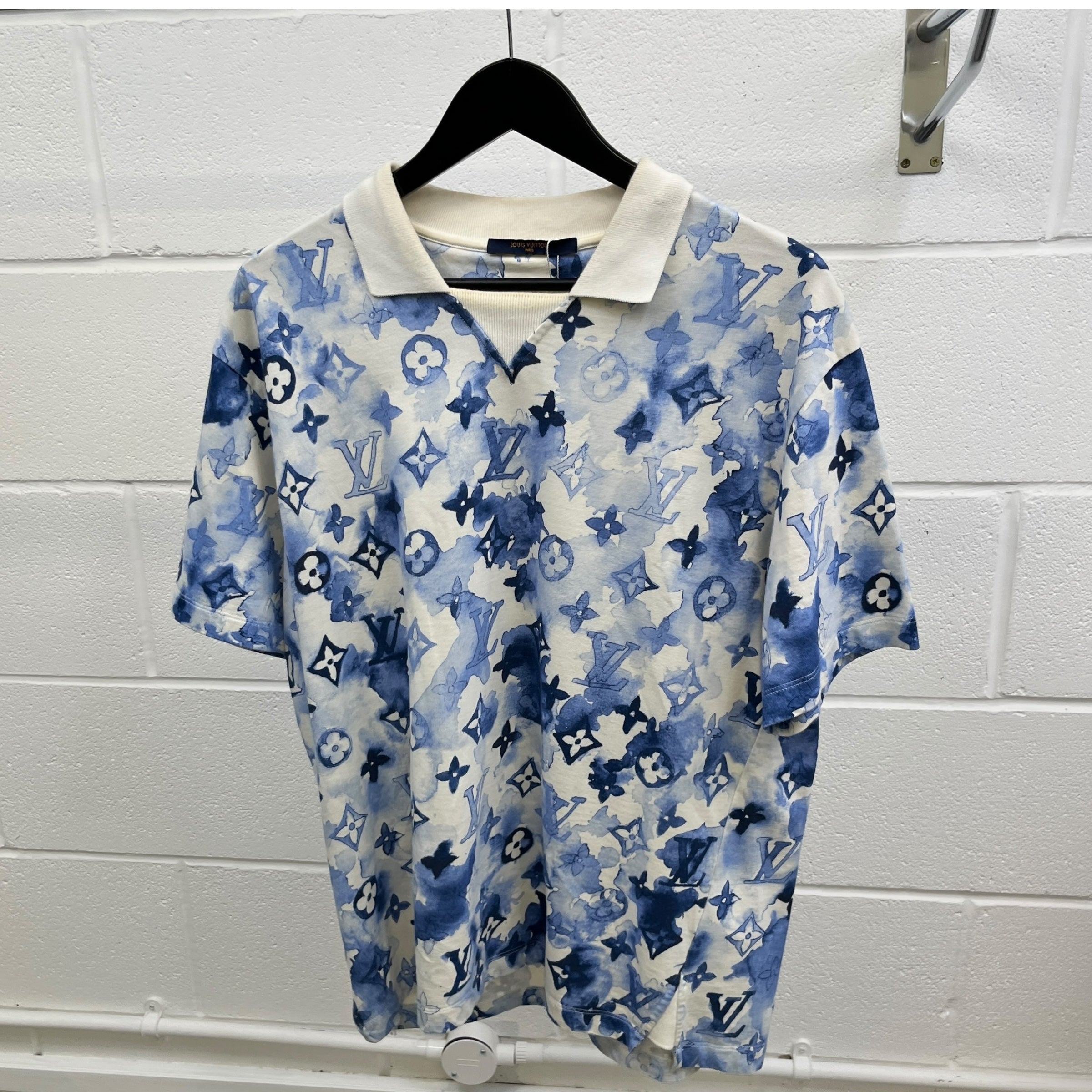 Men's Watercolour Monogram T-Shirt Blue Size L