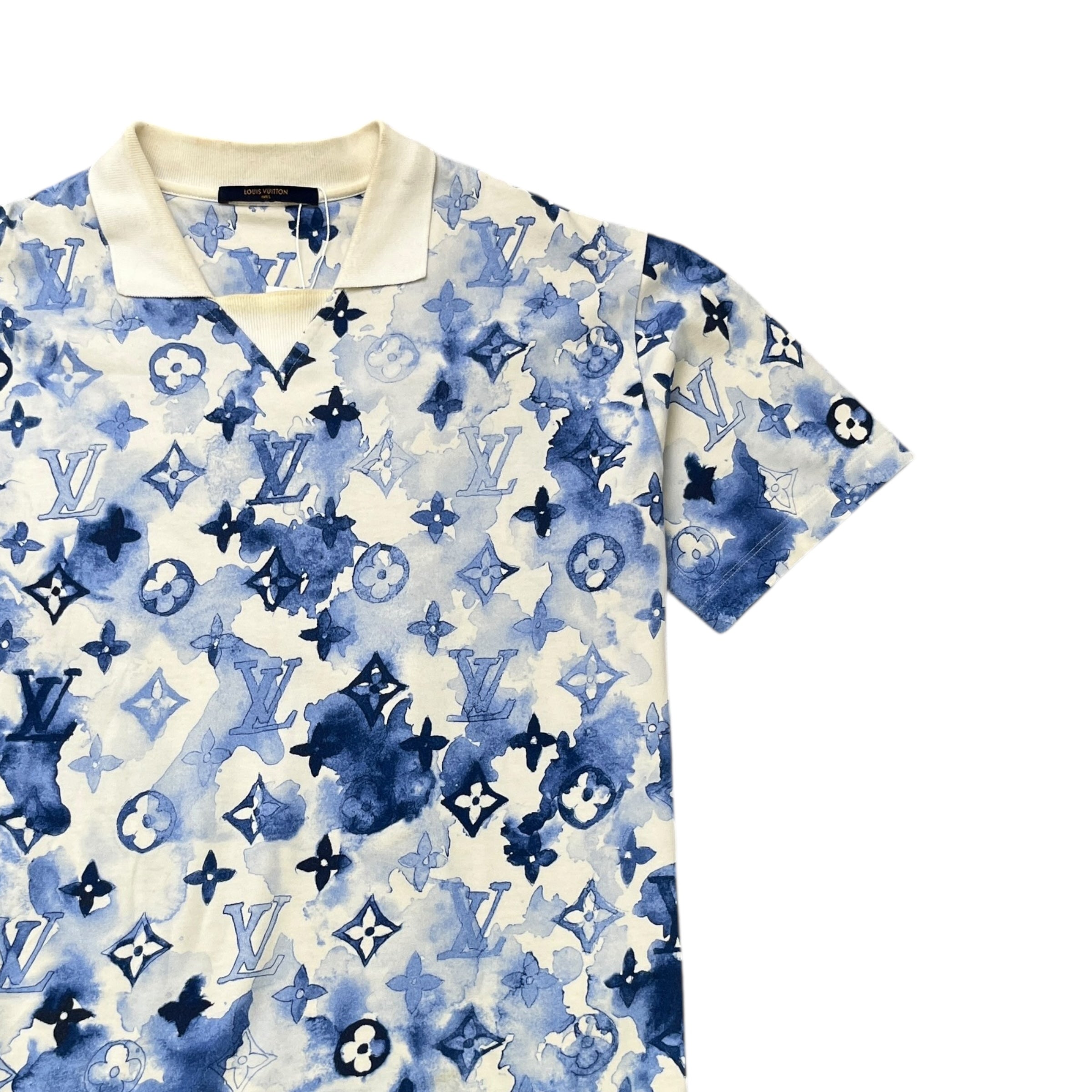 Men's Watercolour Monogram T-Shirt Blue Size L