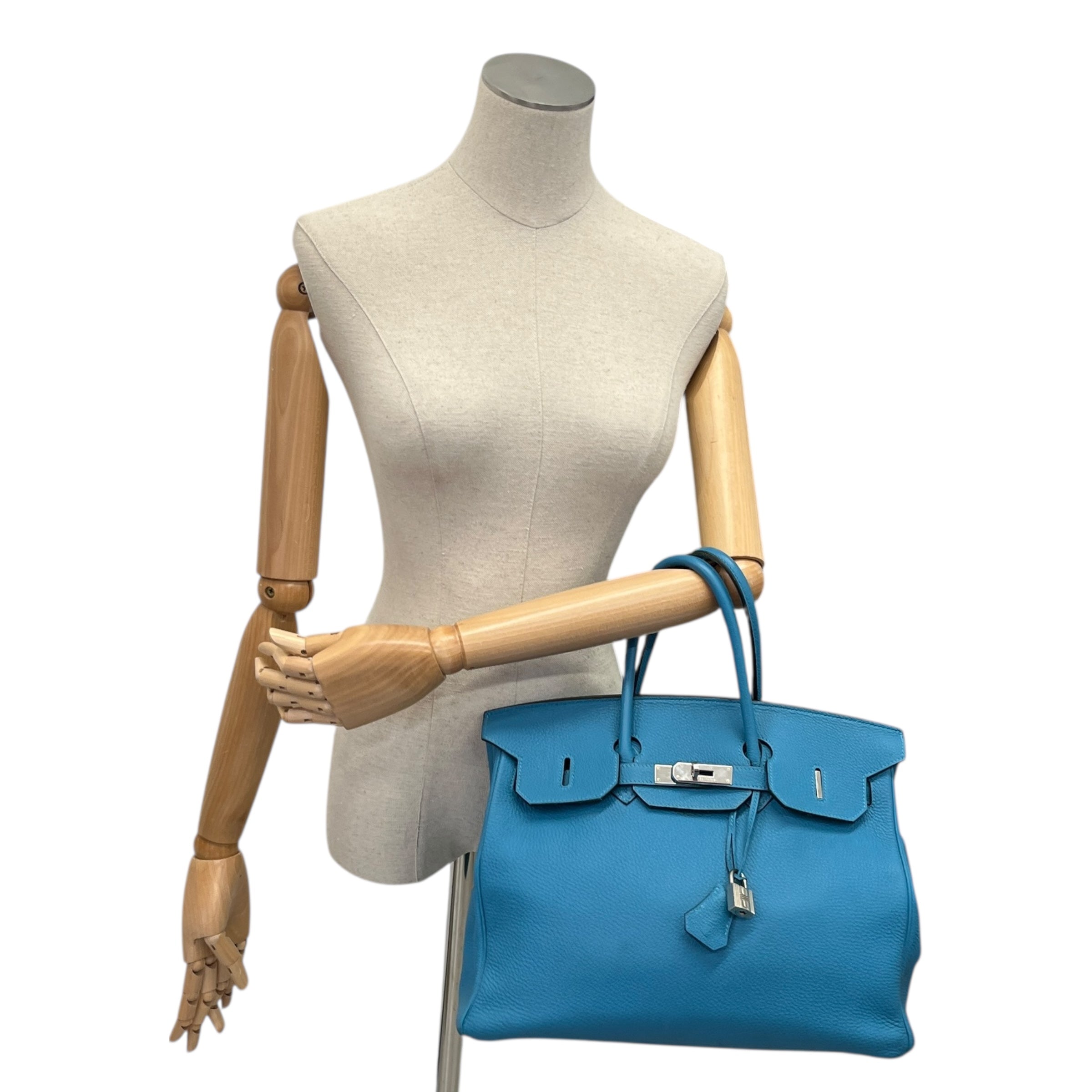 Women's Birkin 35 Clemence Blue Jean Handbag Blue