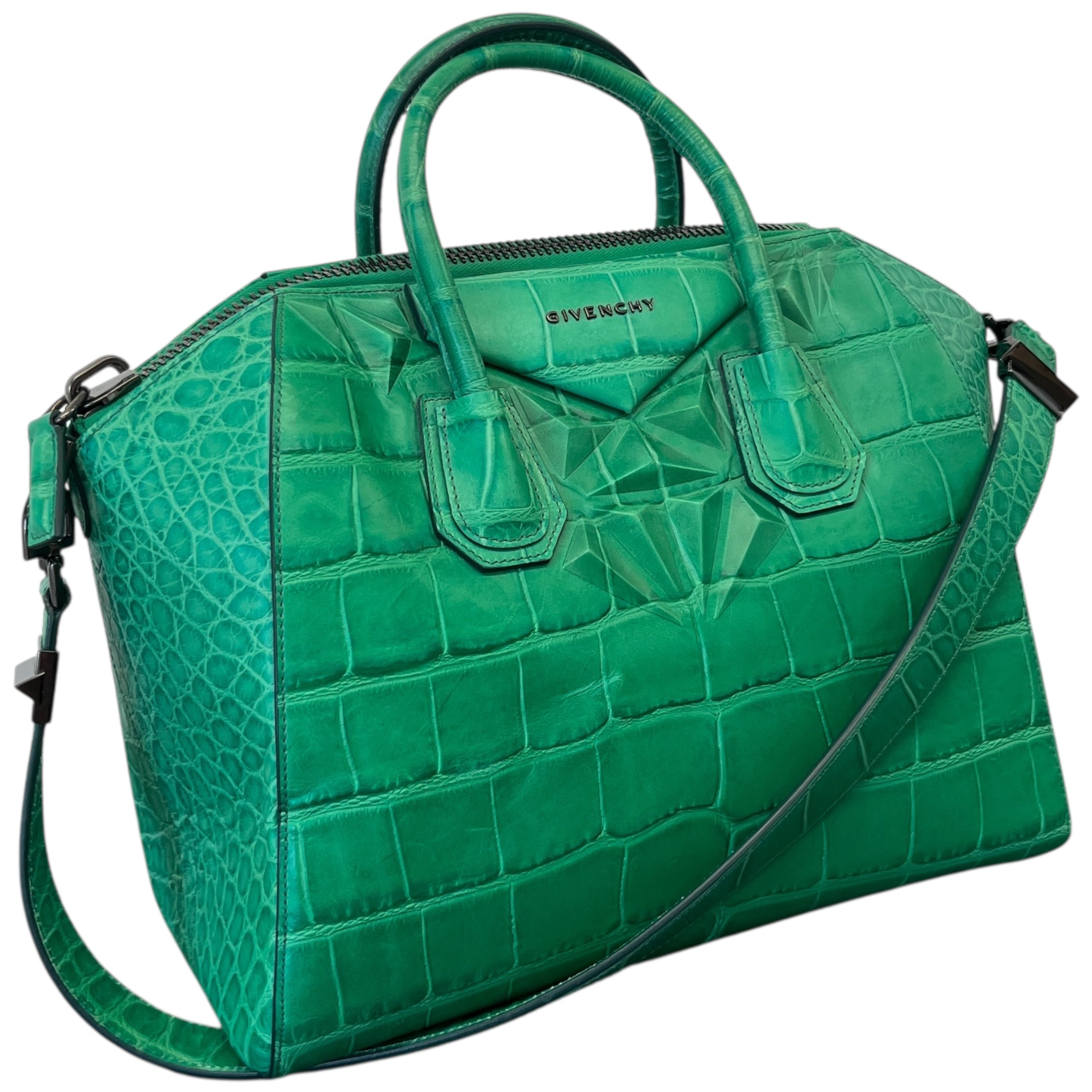 Women's Croc-Print Antigona Medium Handbag Green