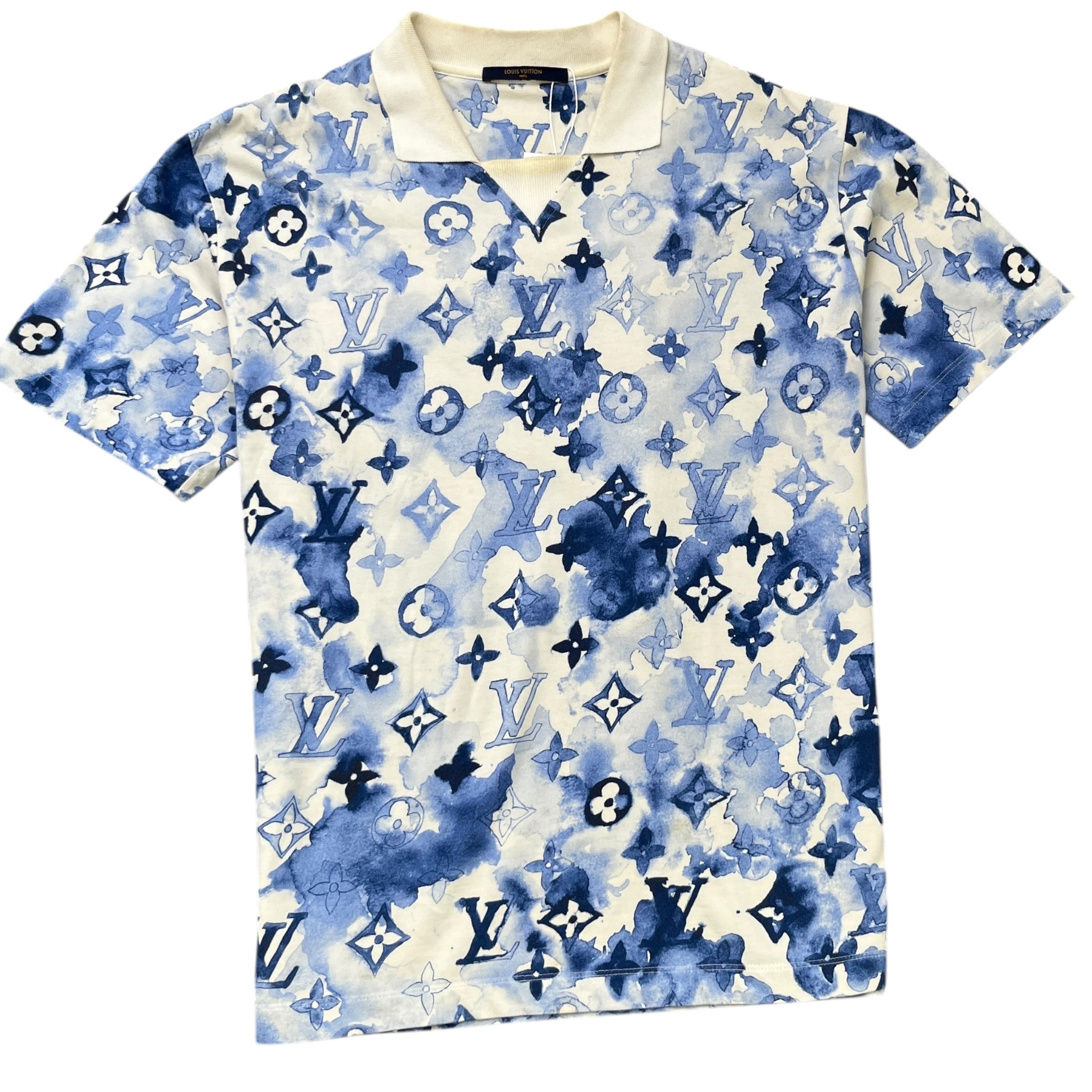 Men's Watercolour Monogram T-Shirt Blue Size L