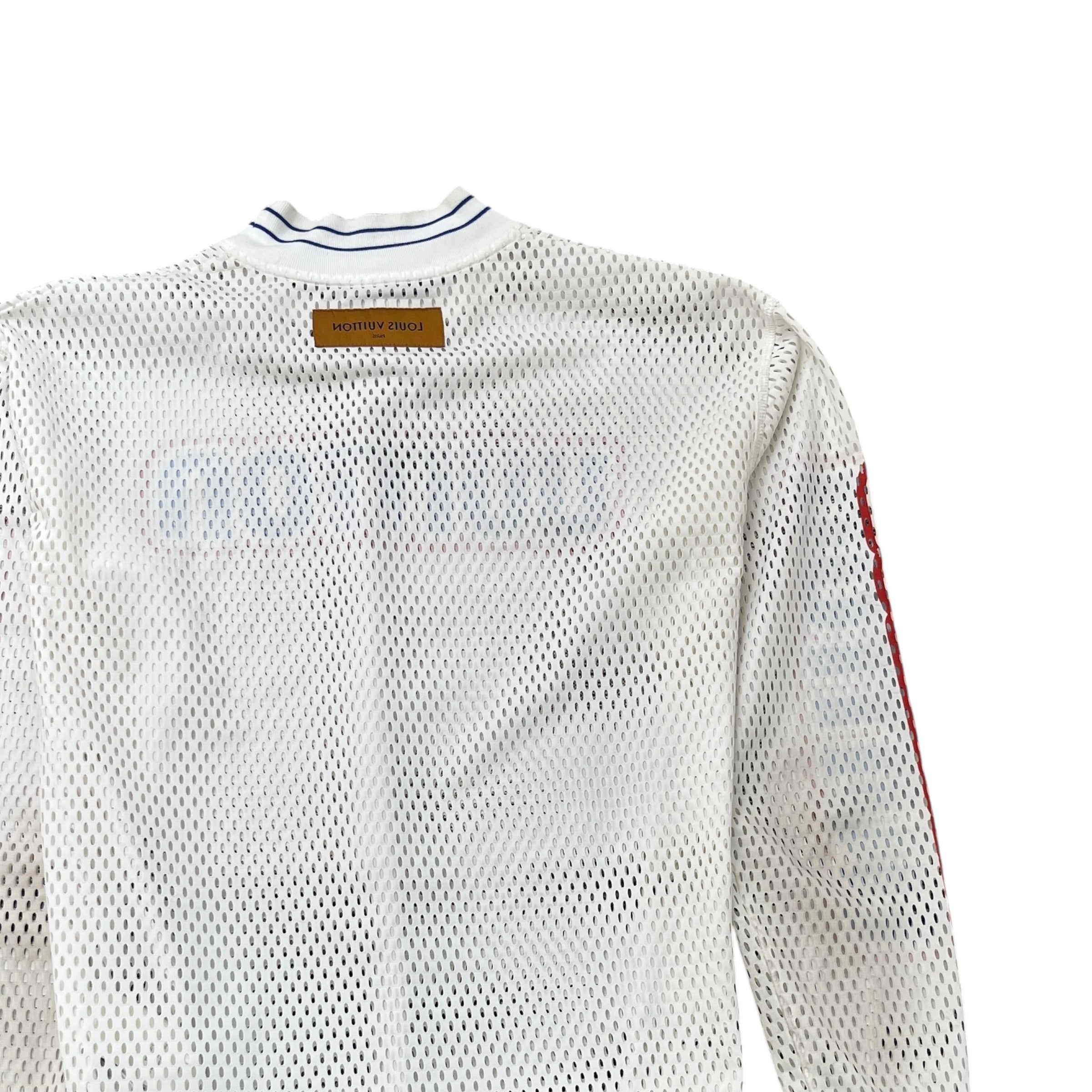 Men's Logo Print Mesh Long Sleeve T-Shirt White Size S