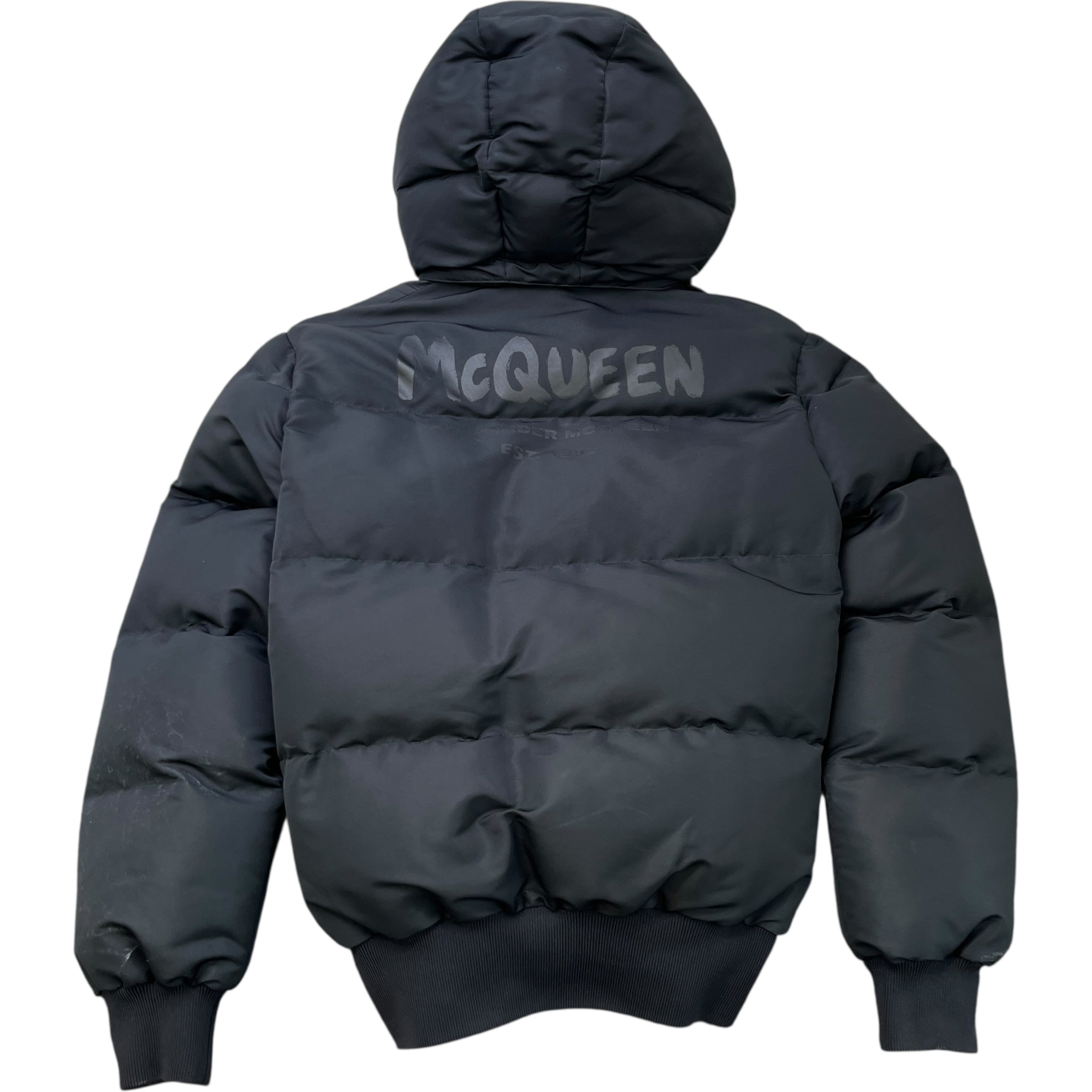 Men's Graffiti Logo Print Bomber Down Jacket Black Size IT 52 / XL