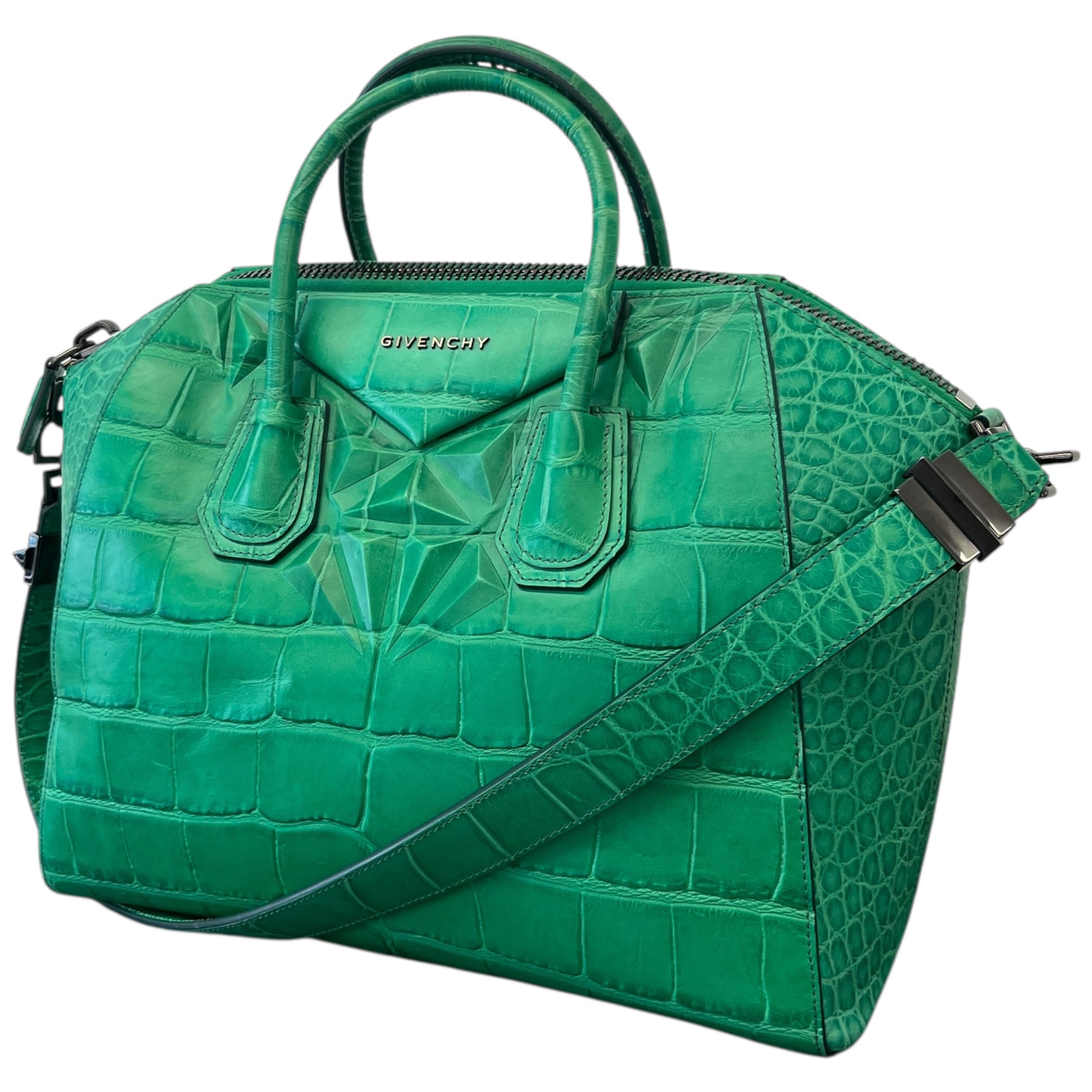 Women's Croc-Print Antigona Medium Handbag Green