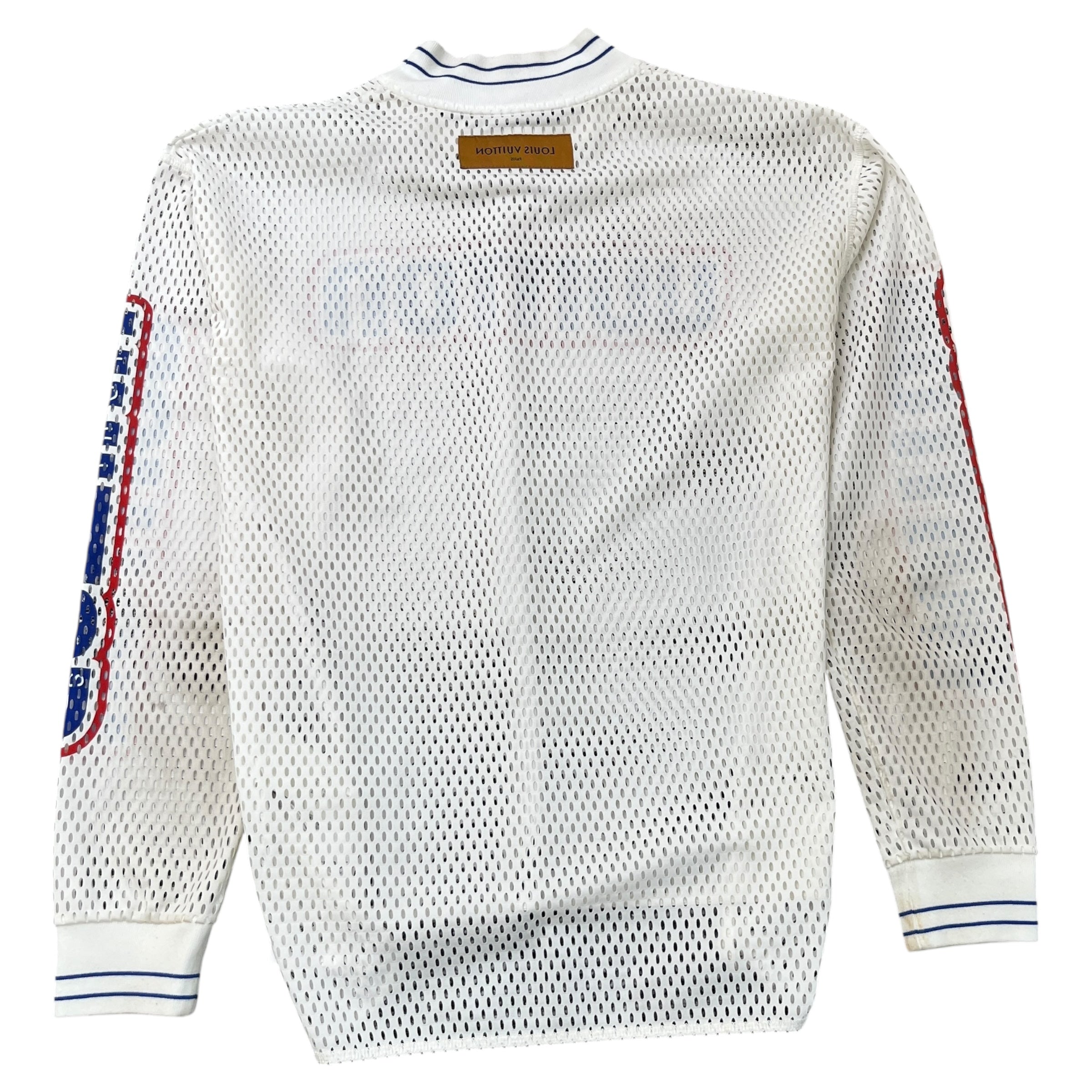 Men's Logo Print Mesh Long Sleeve T-Shirt White Size S