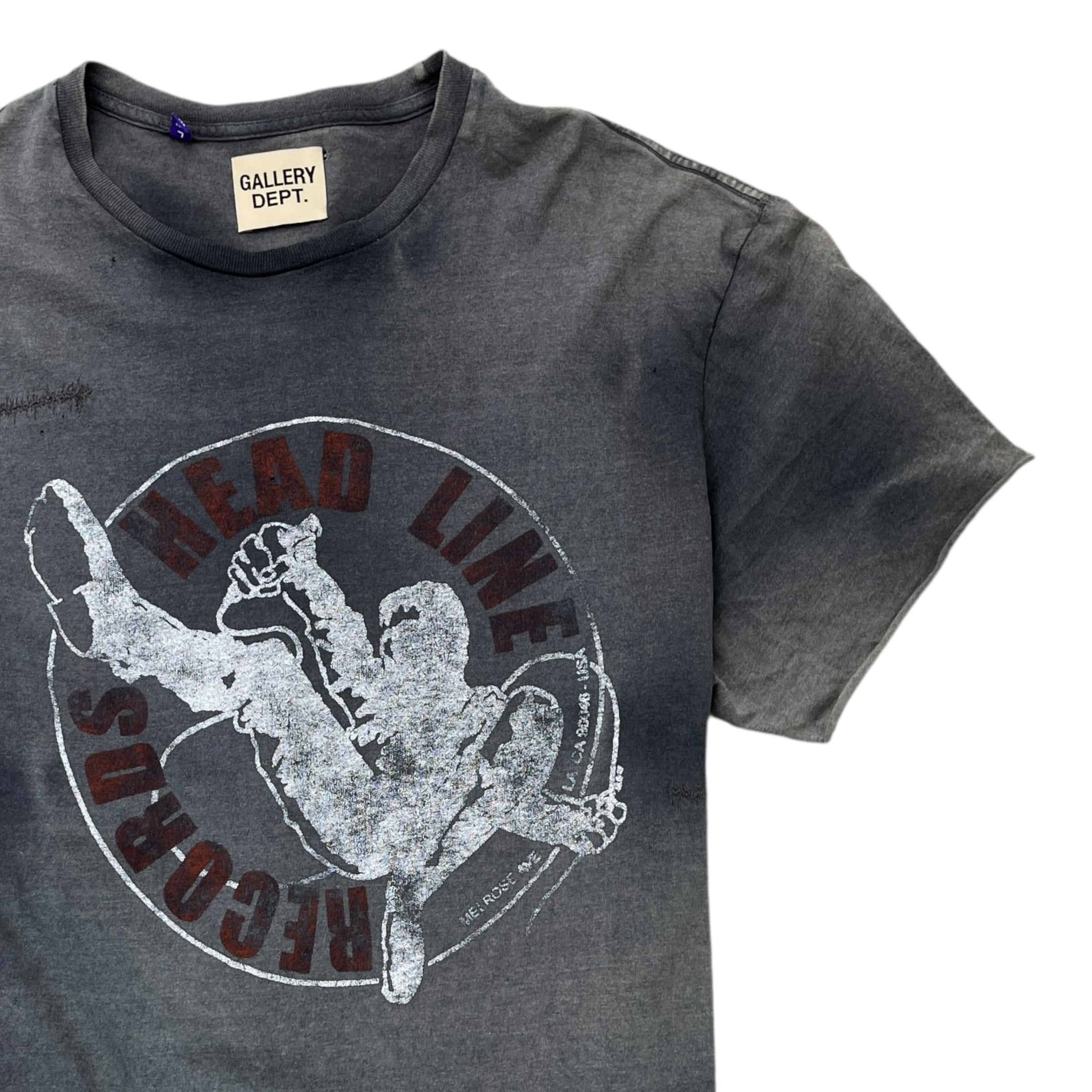 Men's Headline Records Distressed Shirt Charcoal Size L