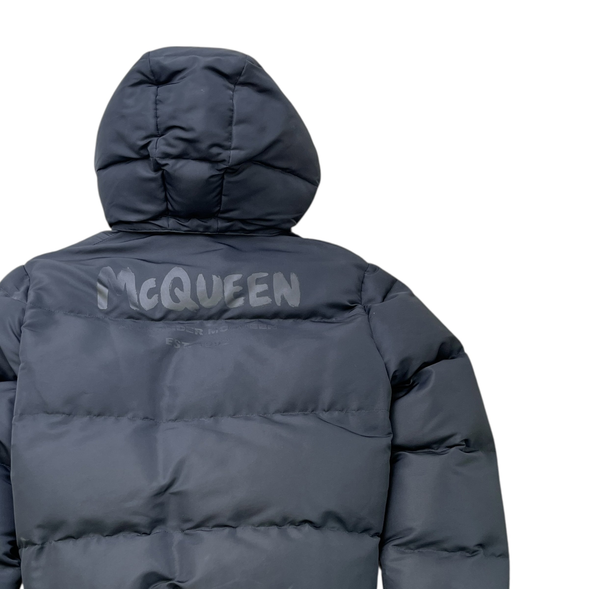 Men's Graffiti Logo Print Bomber Down Jacket Black Size IT 52 / XL