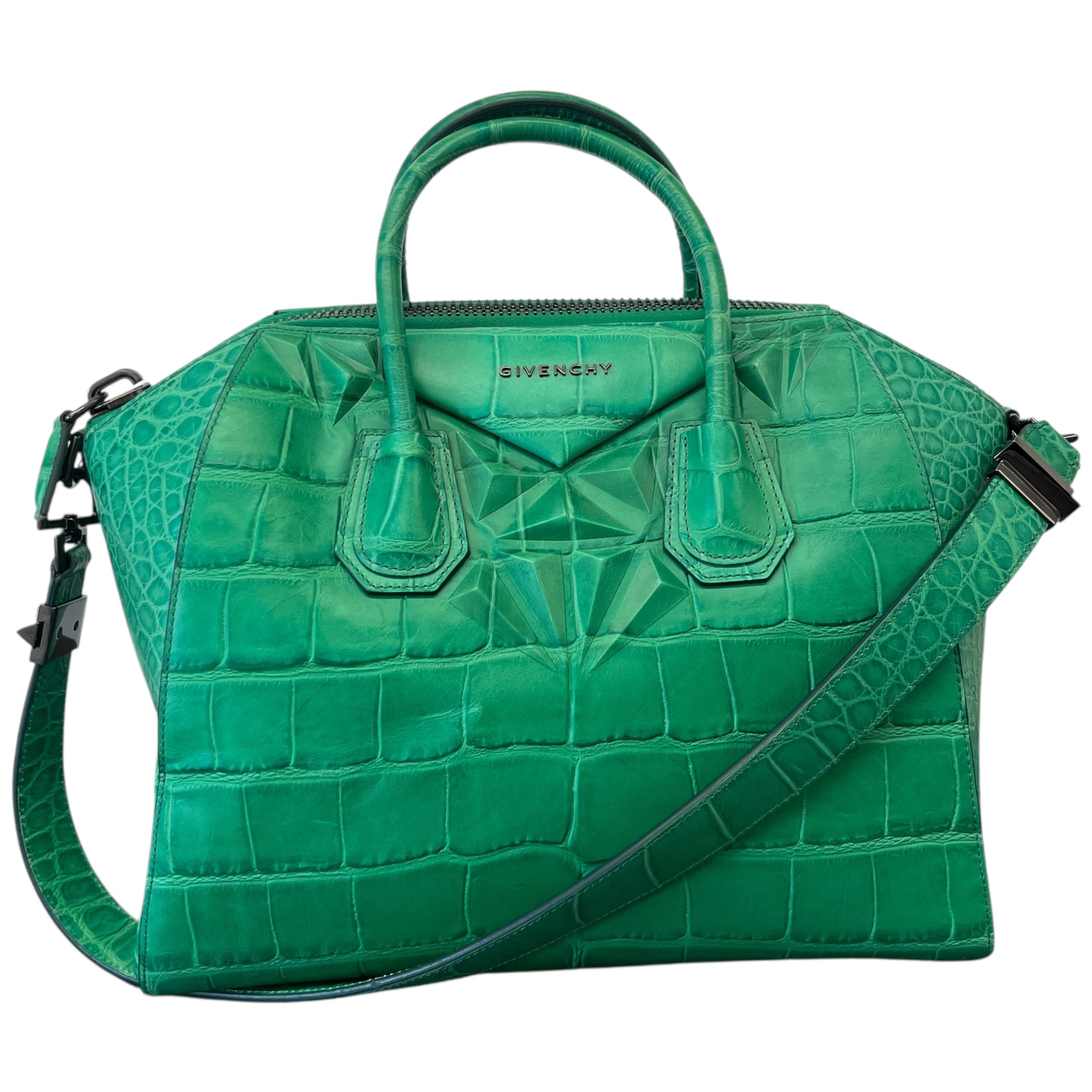 Women's Croc-Print Antigona Medium Handbag Green