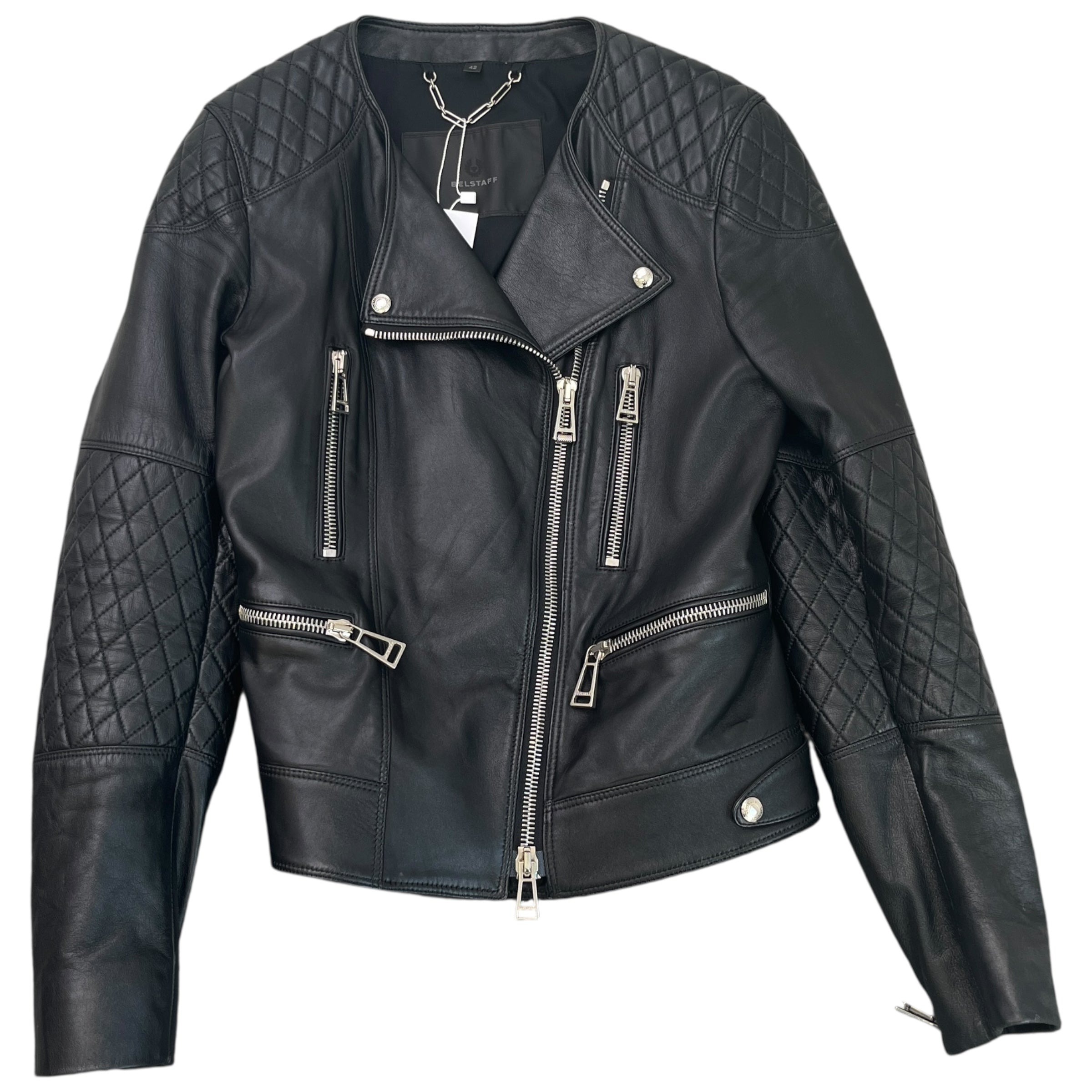 Women's Leather Biker Jacket Black Size L