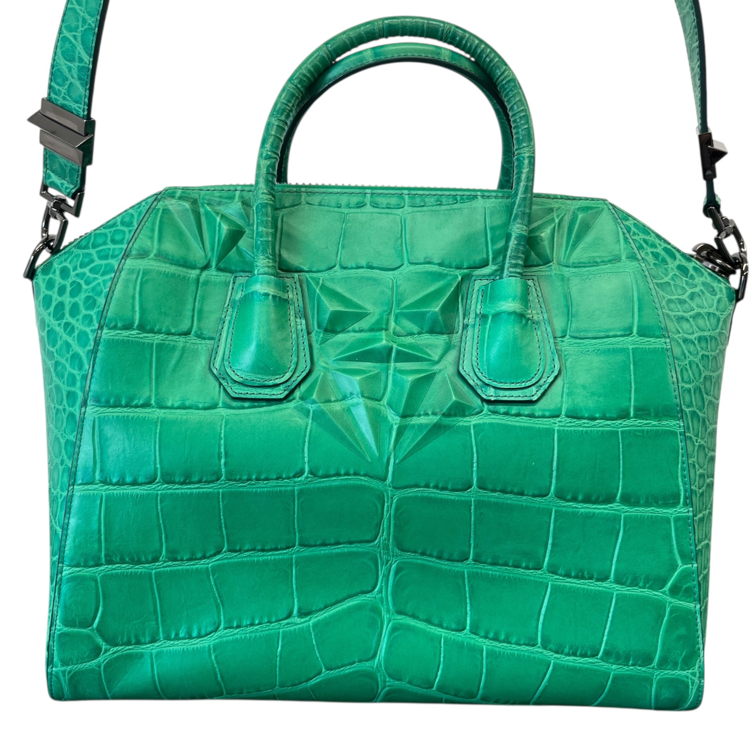 Women's Croc-Print Antigona Medium Handbag Green