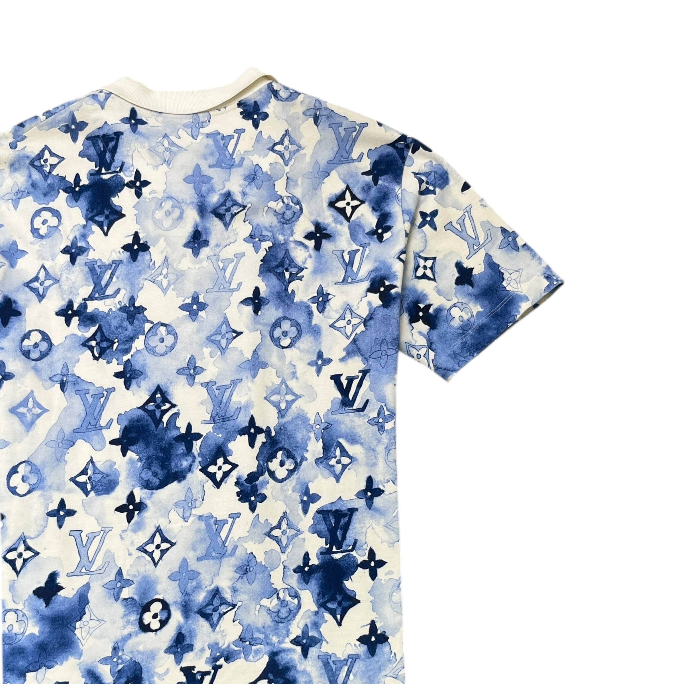 Men's Watercolour Monogram T-Shirt Blue Size L