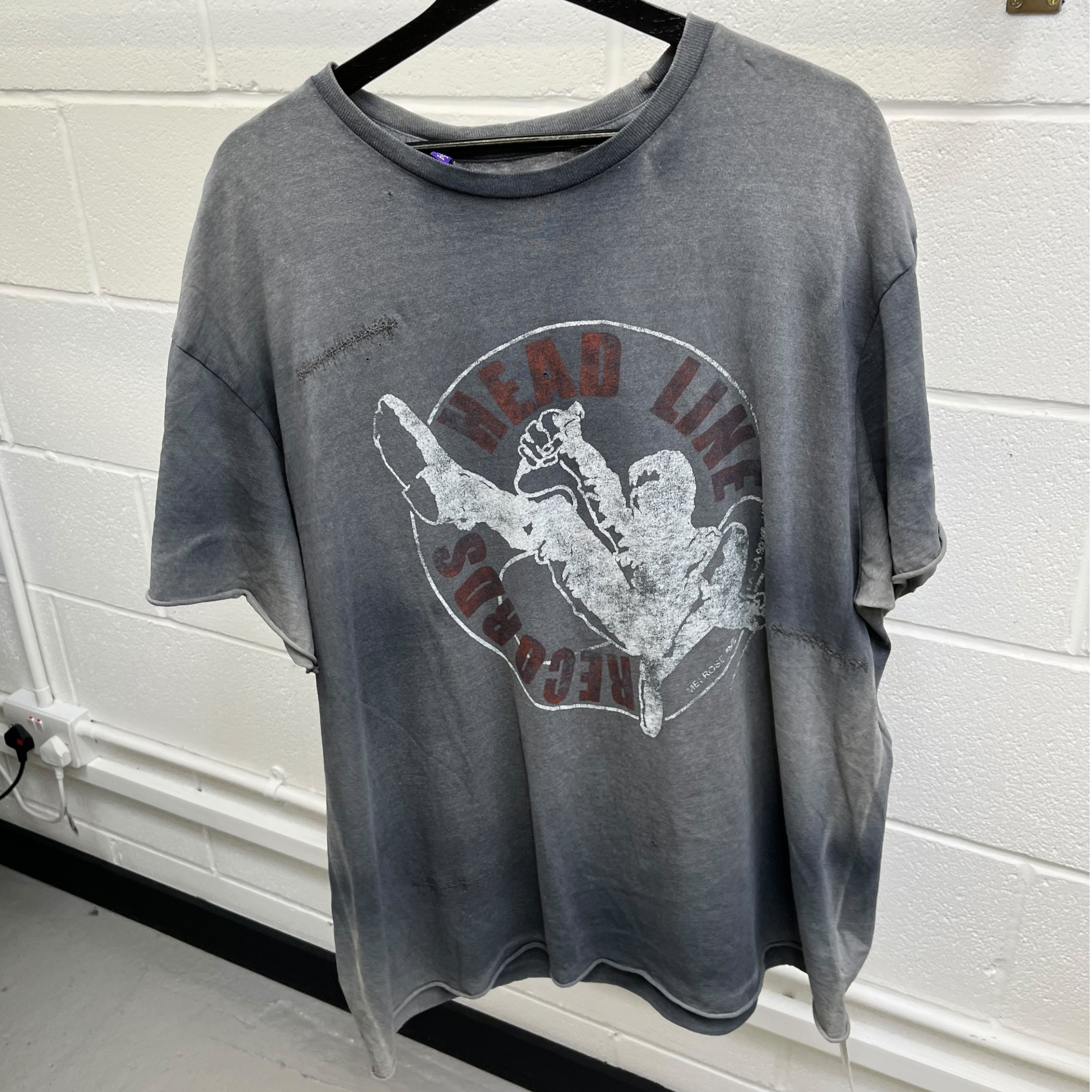 Men's Headline Records Distressed Shirt Charcoal Size L