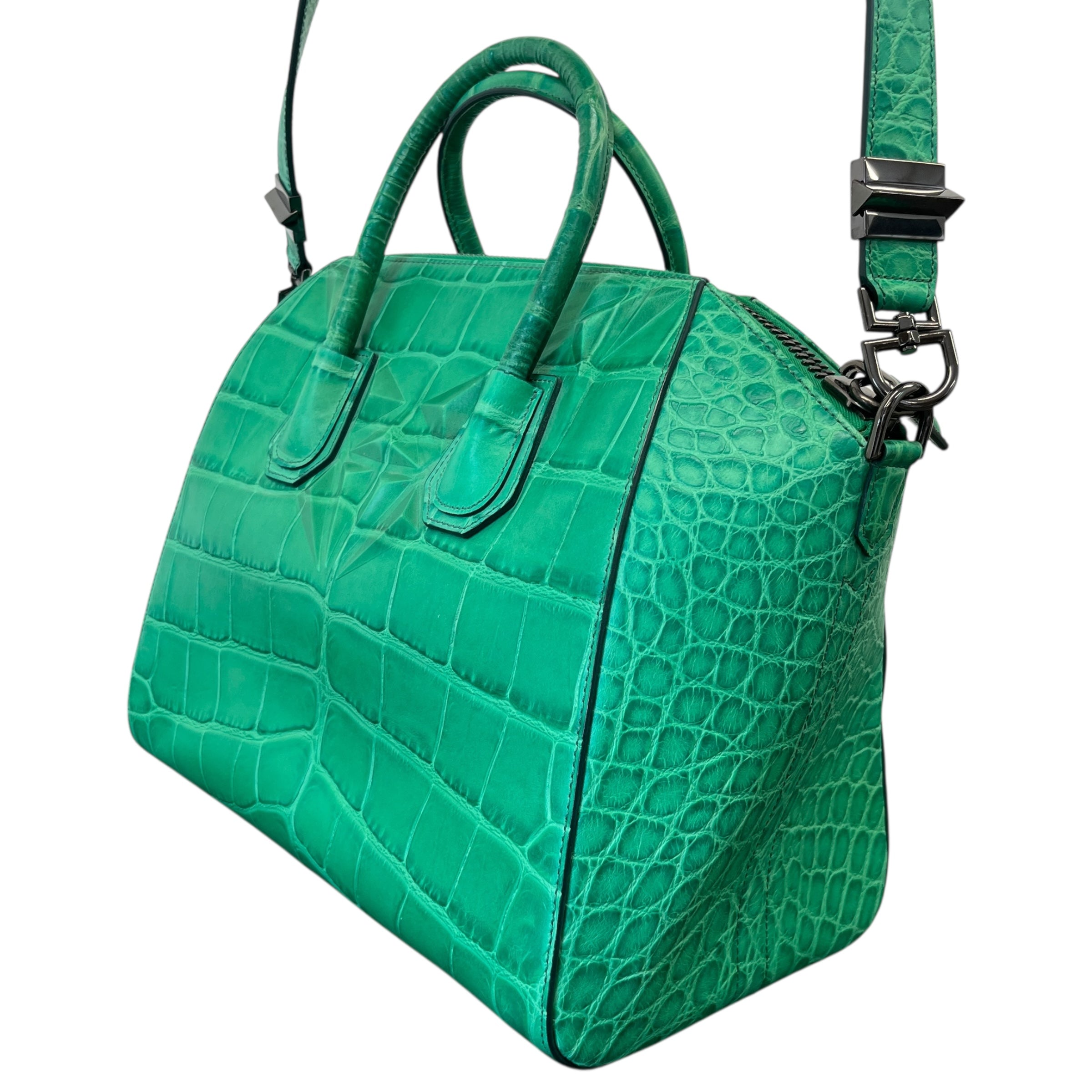 Women's Croc-Print Antigona Medium Handbag Green
