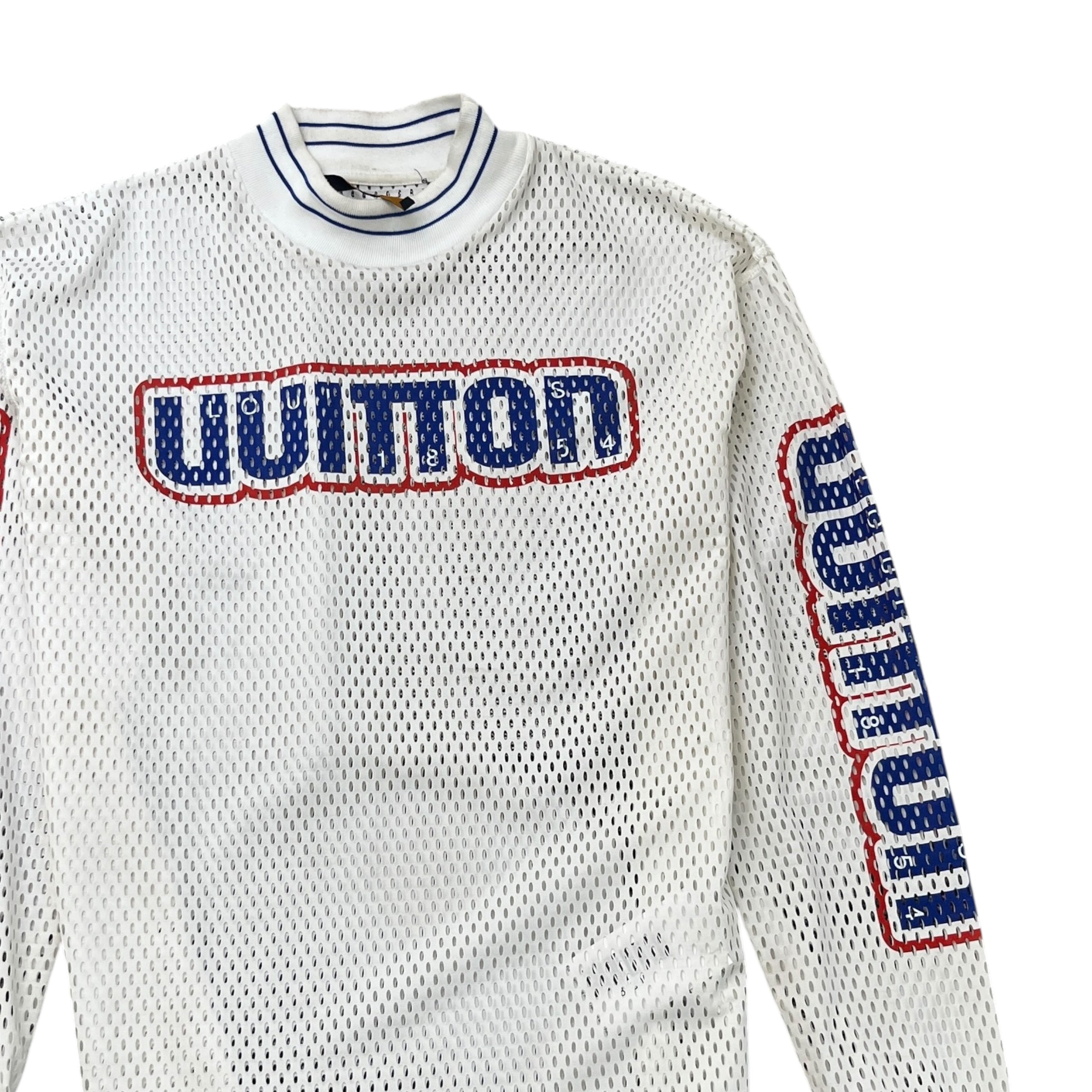 Men's Logo Print Mesh Long Sleeve T-Shirt White Size S
