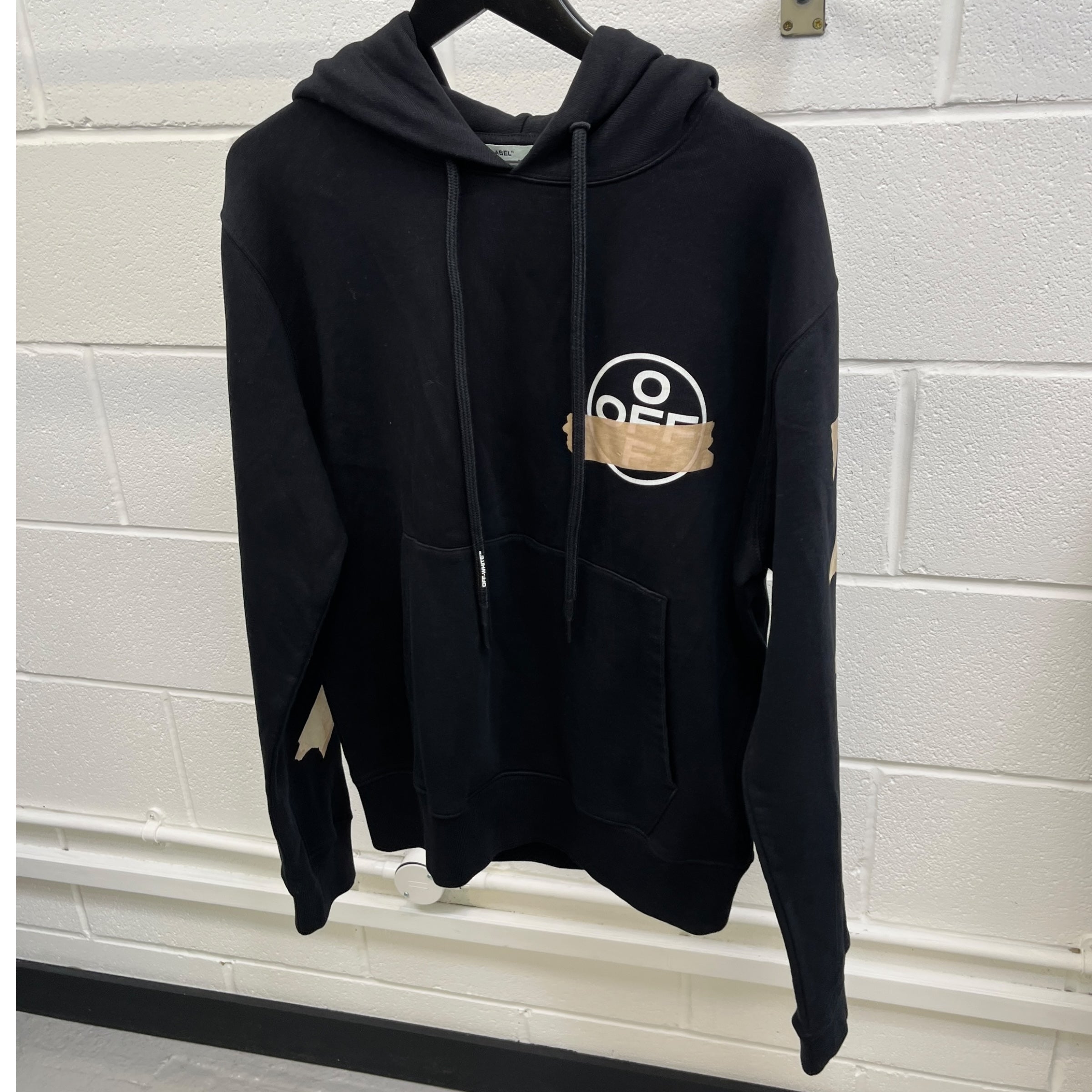 Men's Tape Arrow Logo Hoodie Black Size L