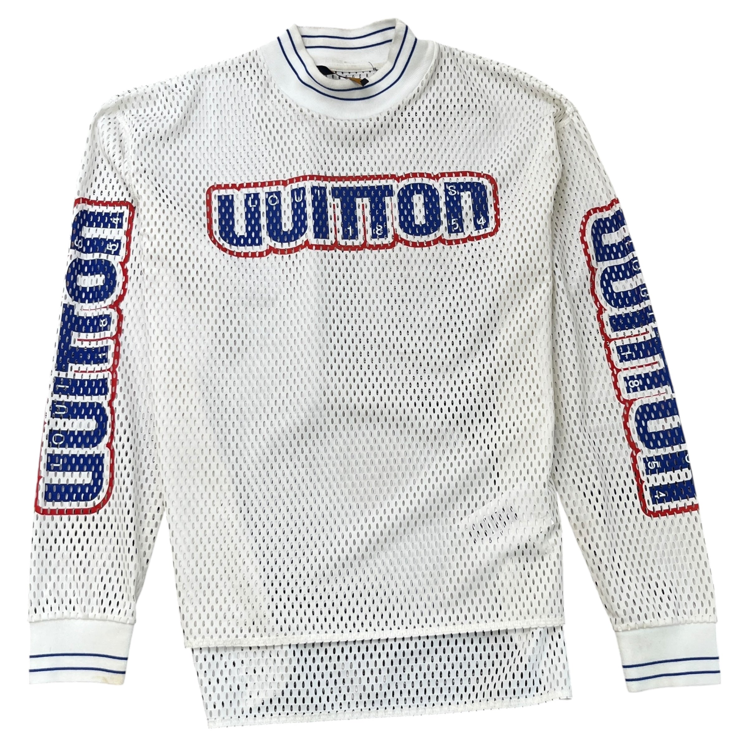 Men's Logo Print Mesh Long Sleeve T-Shirt White Size S