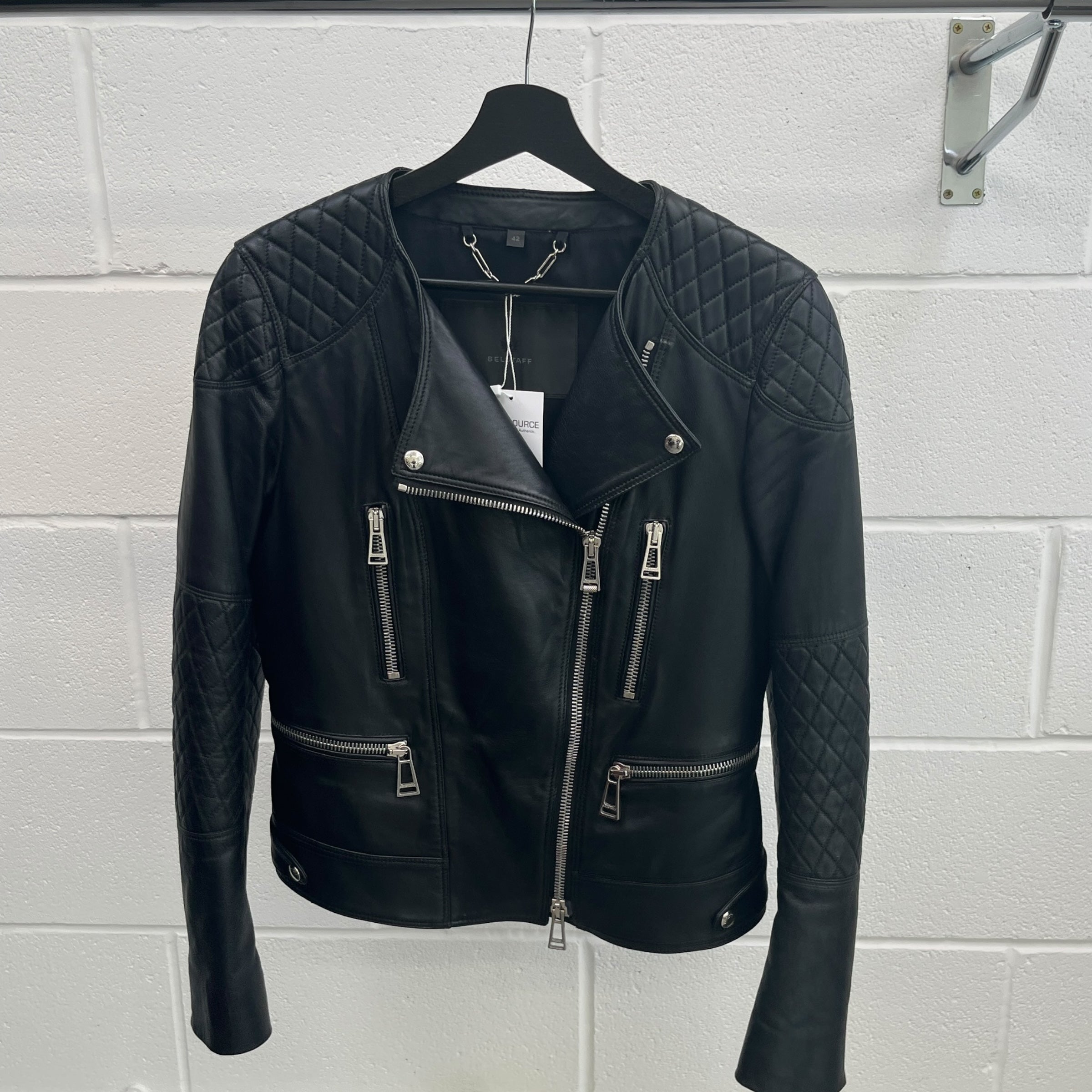 Women's Leather Biker Jacket Black Size L