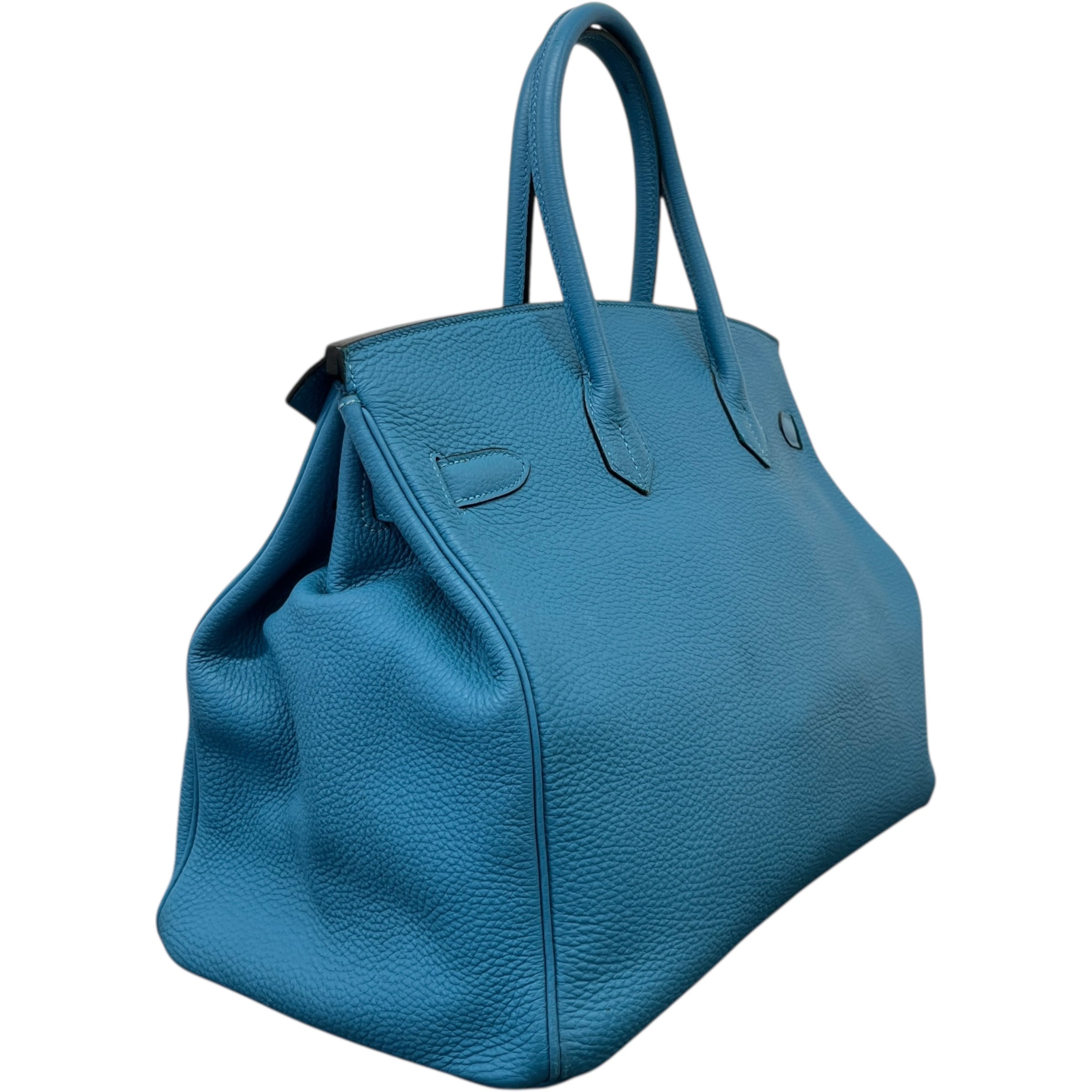 Women's Birkin 35 Clemence Blue Jean Handbag Blue