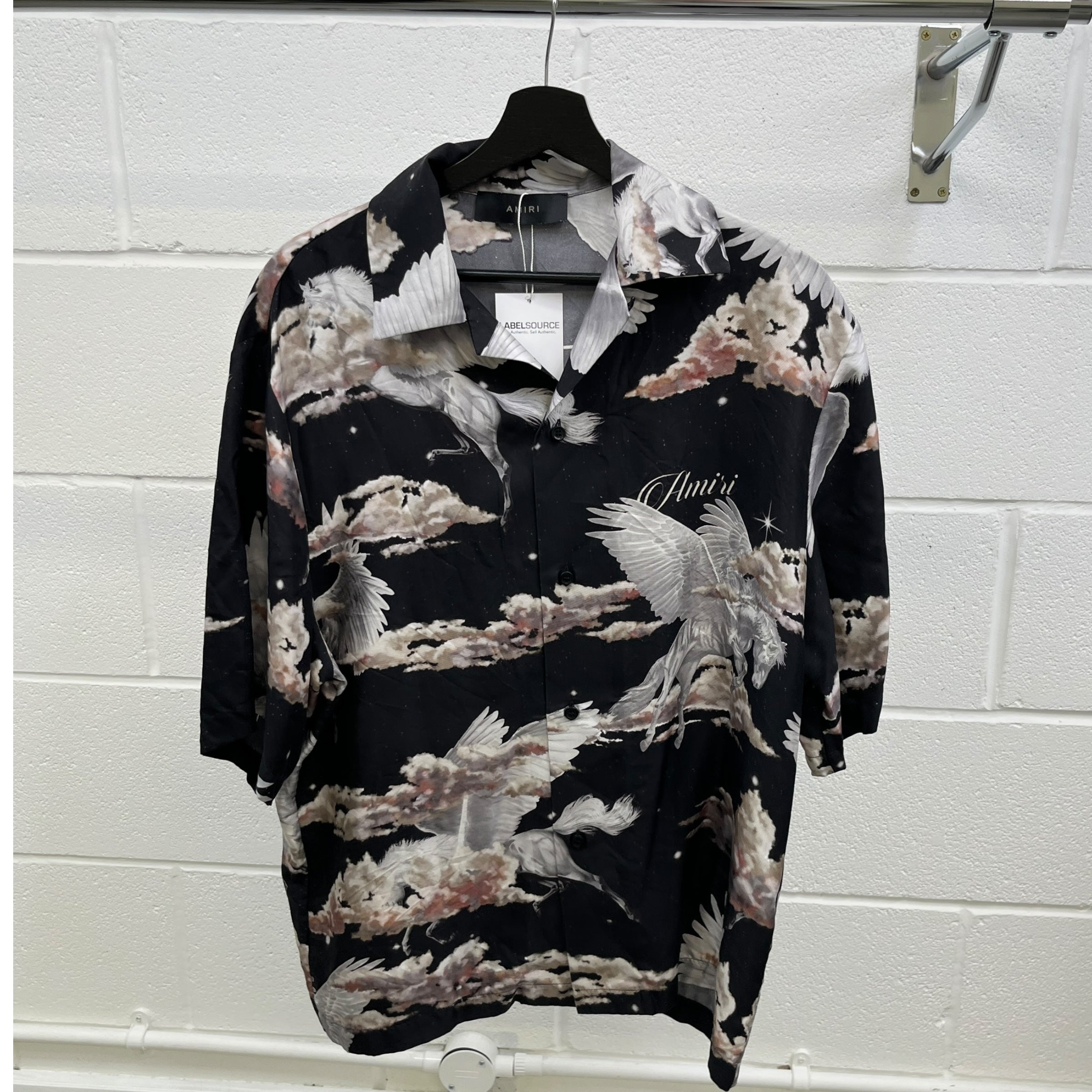 Men's All Over Pegasus Short Sleeve Shirt Black Size L